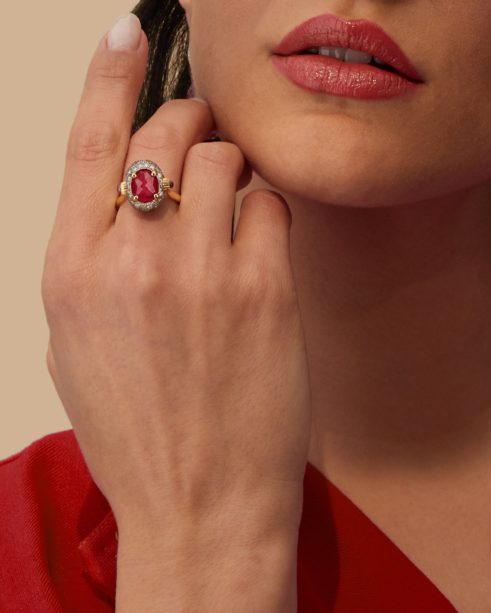 "Reverse" Gold, Diamonds, Rubies and Rock Crystal Double-face ring (MEDIUM)