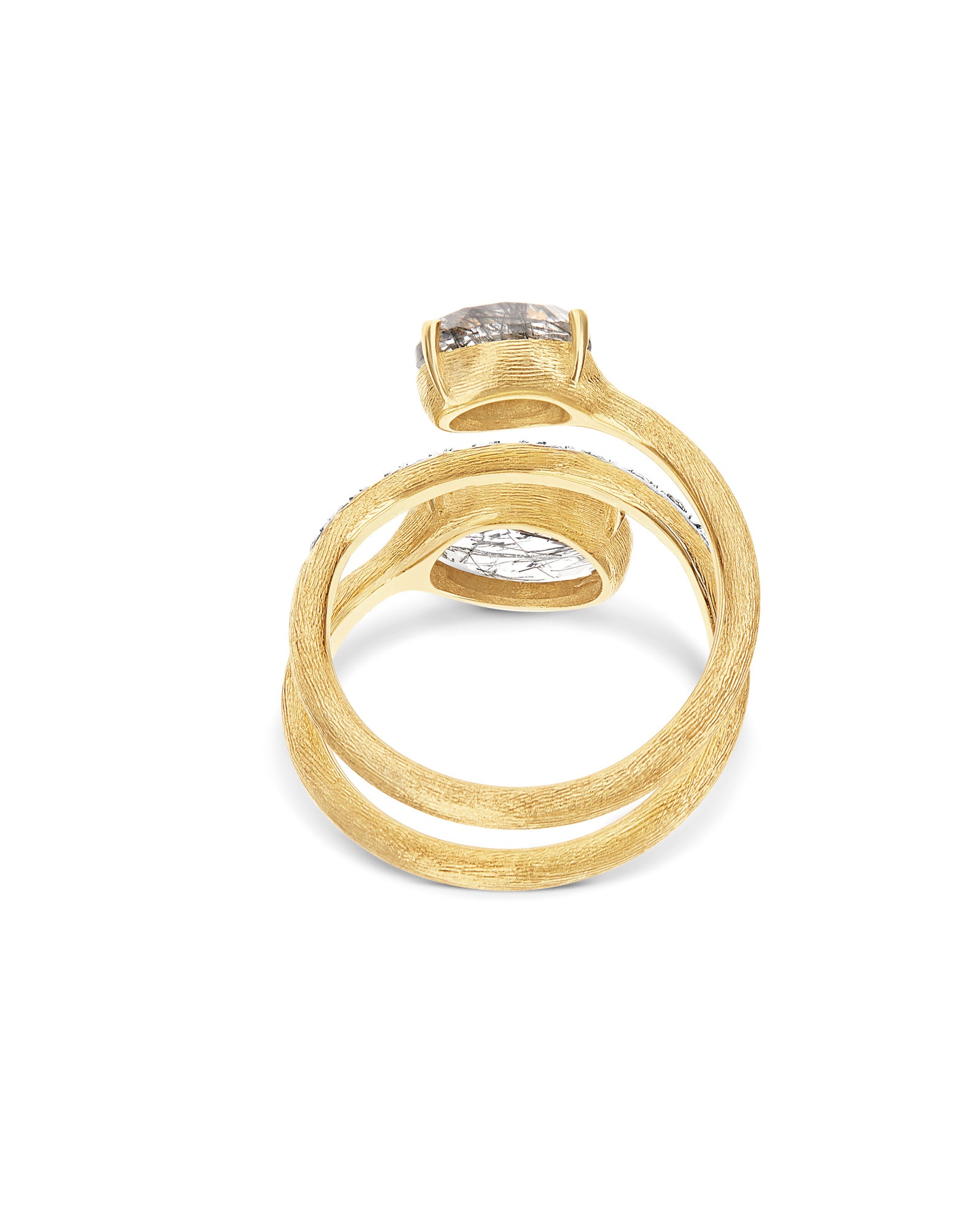"Ipanema" Grey rutilated quartz, diamonds and 18kt gold spiral ring