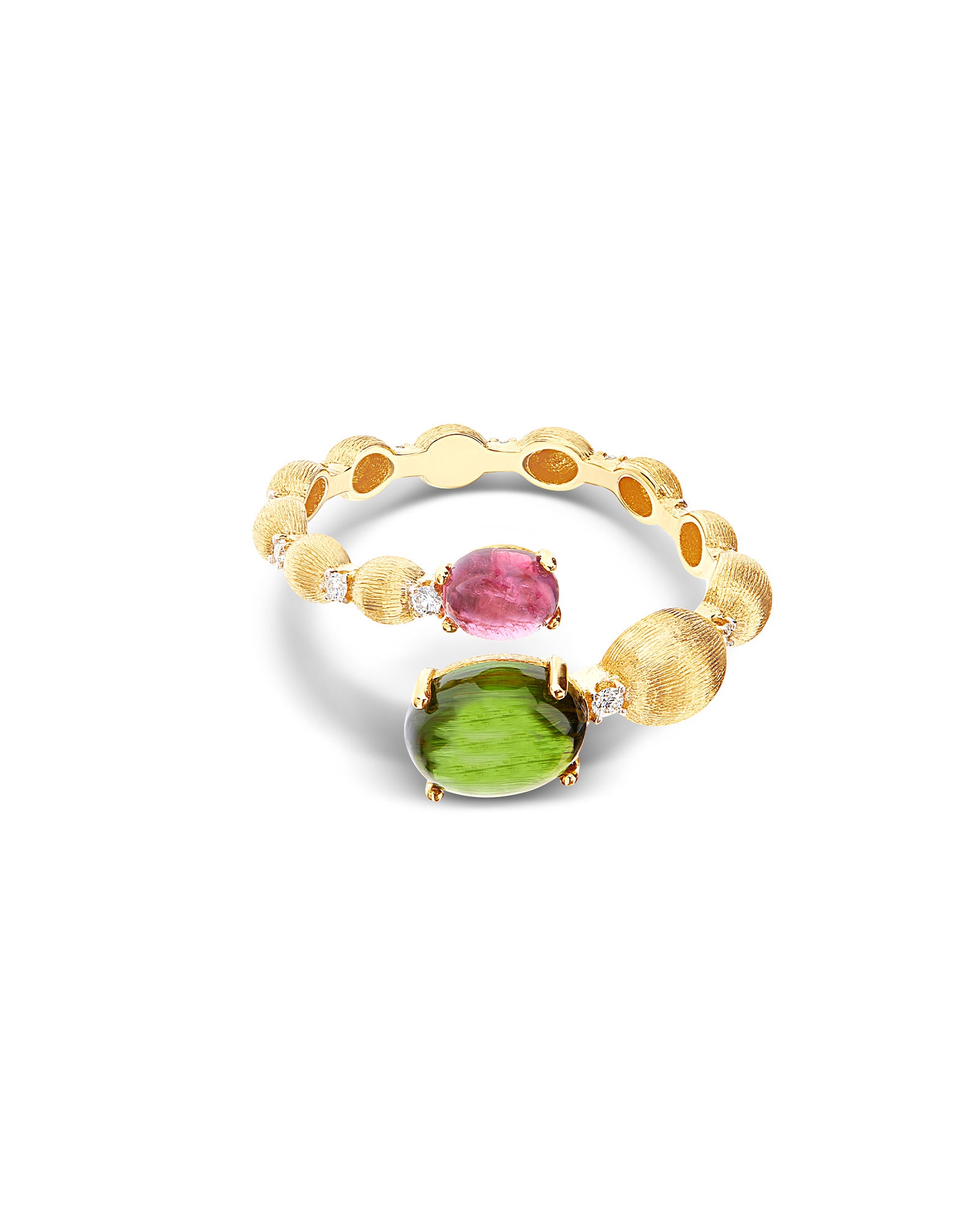 "Tourmalines" gold and diamonds, green and pink tourmalines ring (small)