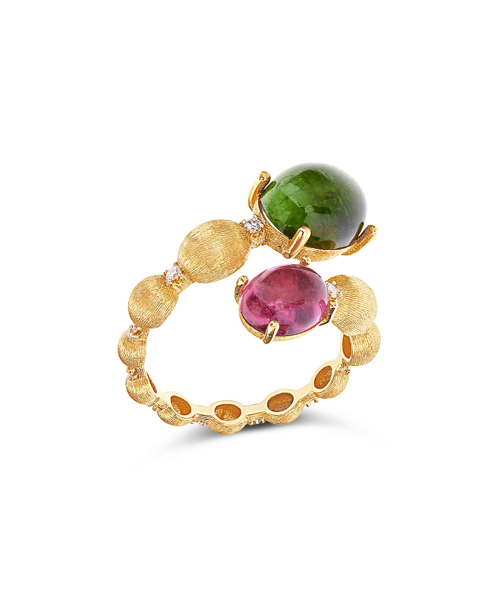 "Tourmalines" Gold and diamonds, green and pink tourmalines ring (large)