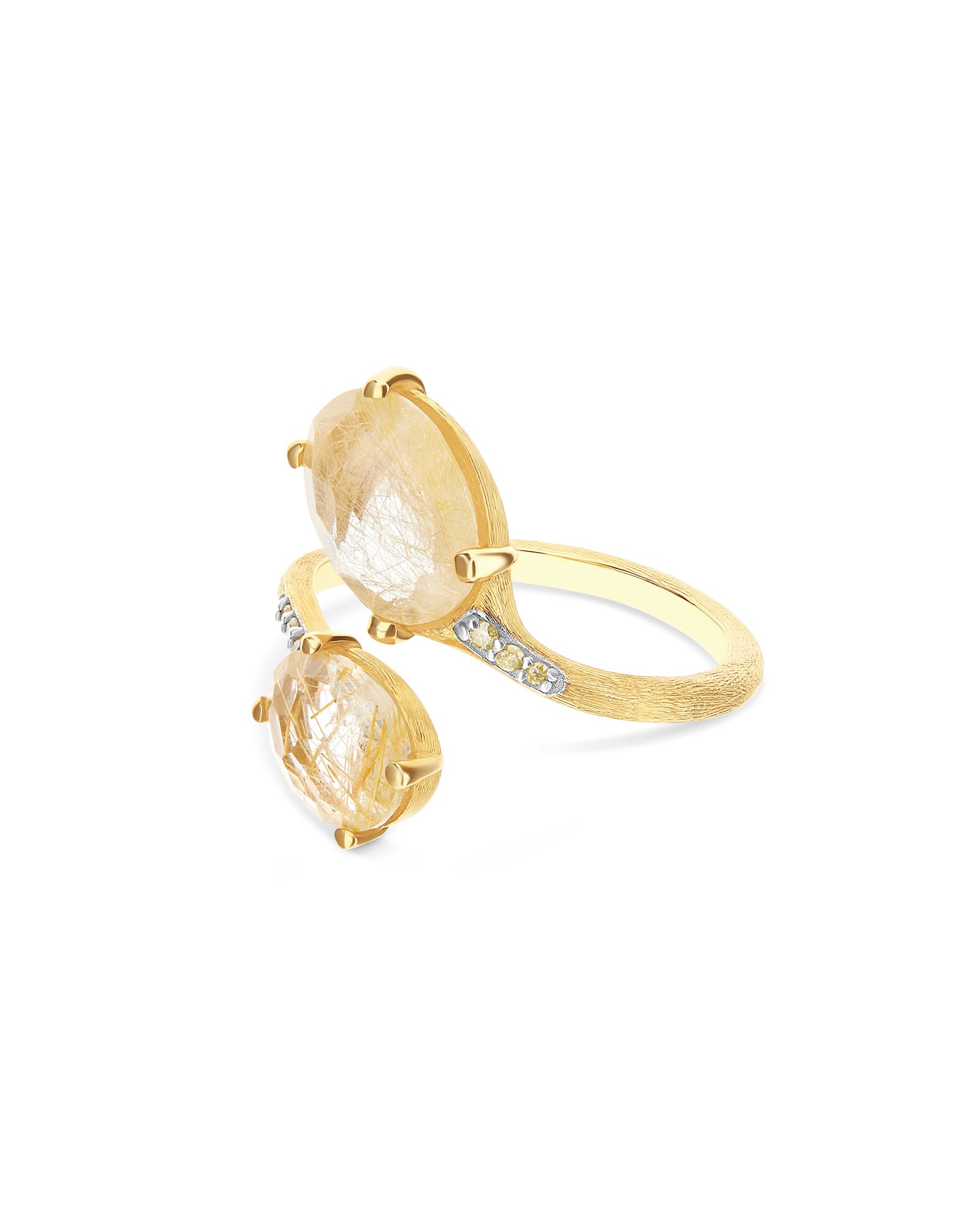 "Ipanema" Yellow rutilated quartz, diamonds and 18kt gold open ring