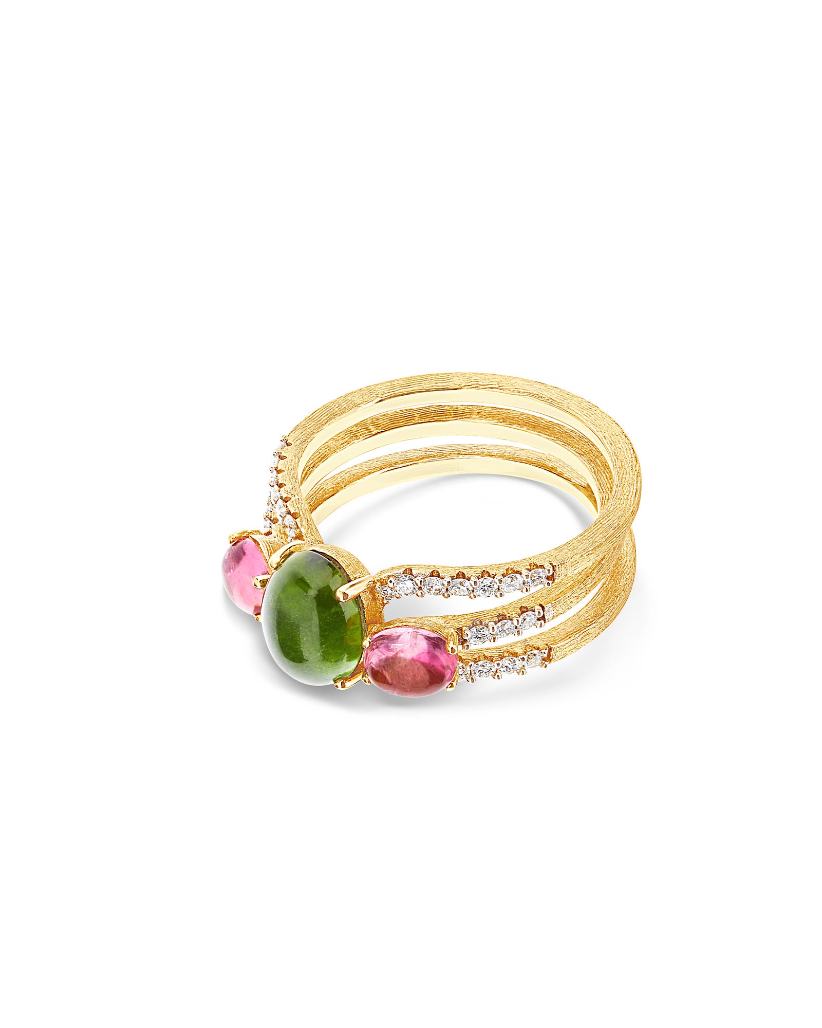 "Tourmalines" Gold and Diamonds, Pink and Green tourmalines, double piece ring