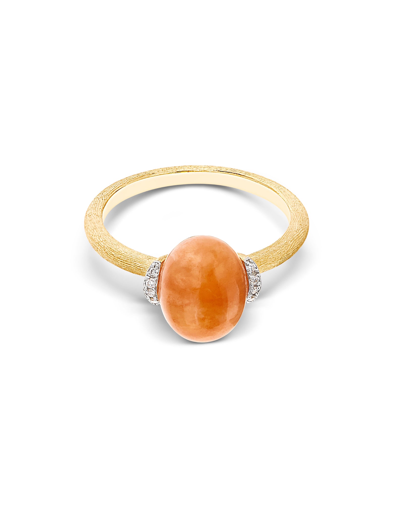 "Petra" Gold, Diamonds and Orange Aventurine Ring (SMALL)