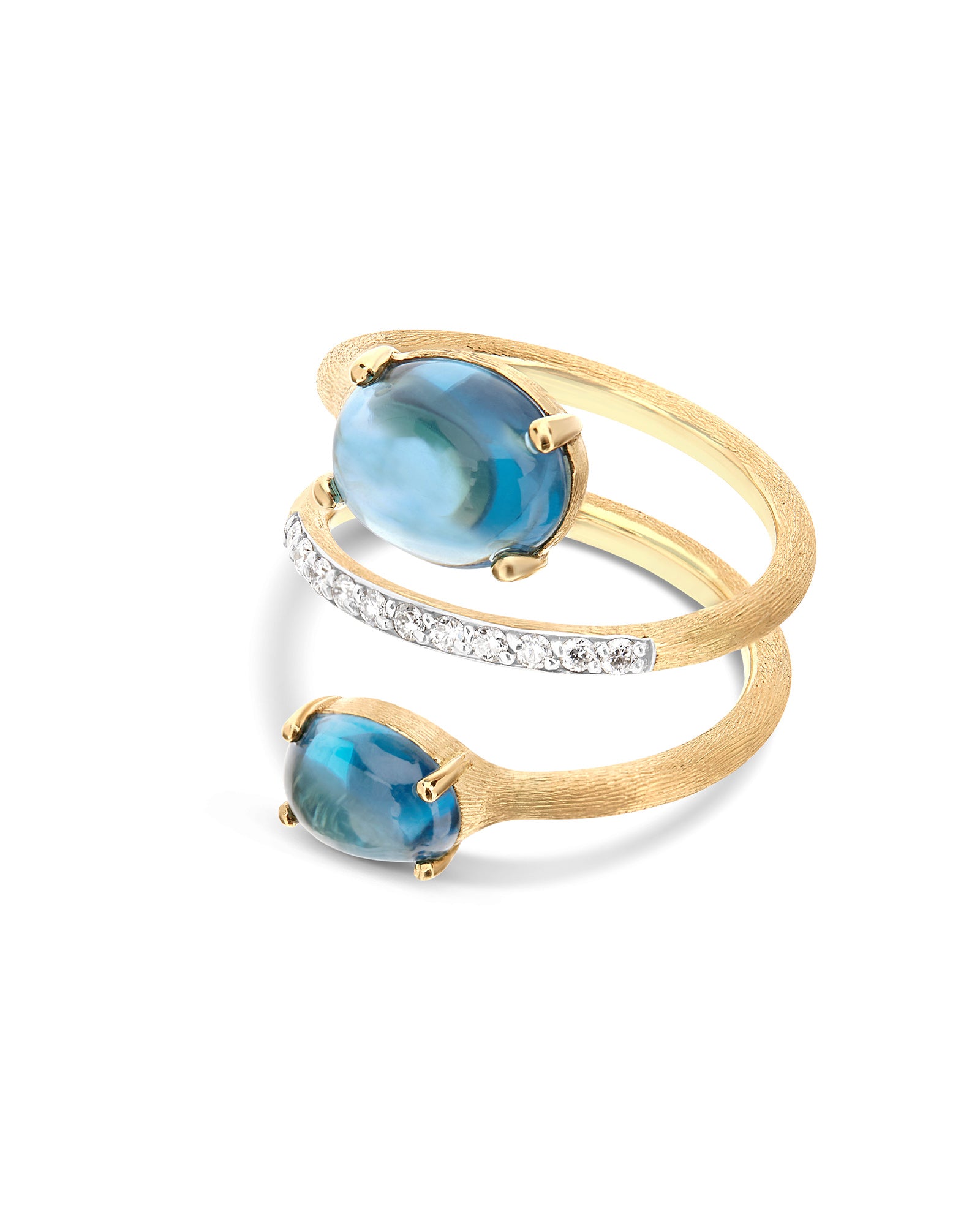 "Azure" Gold, diamonds and London Blue Topaz spiral ring