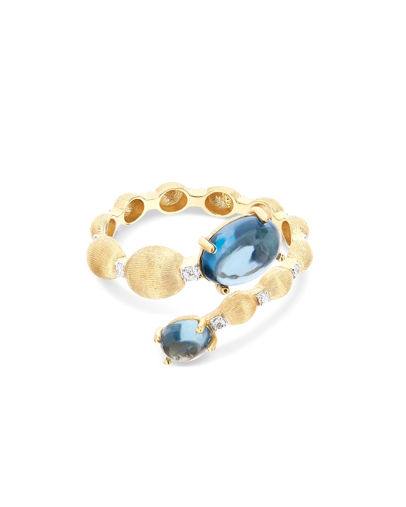 "Azure" gold, diamonds and london blue topaz ring