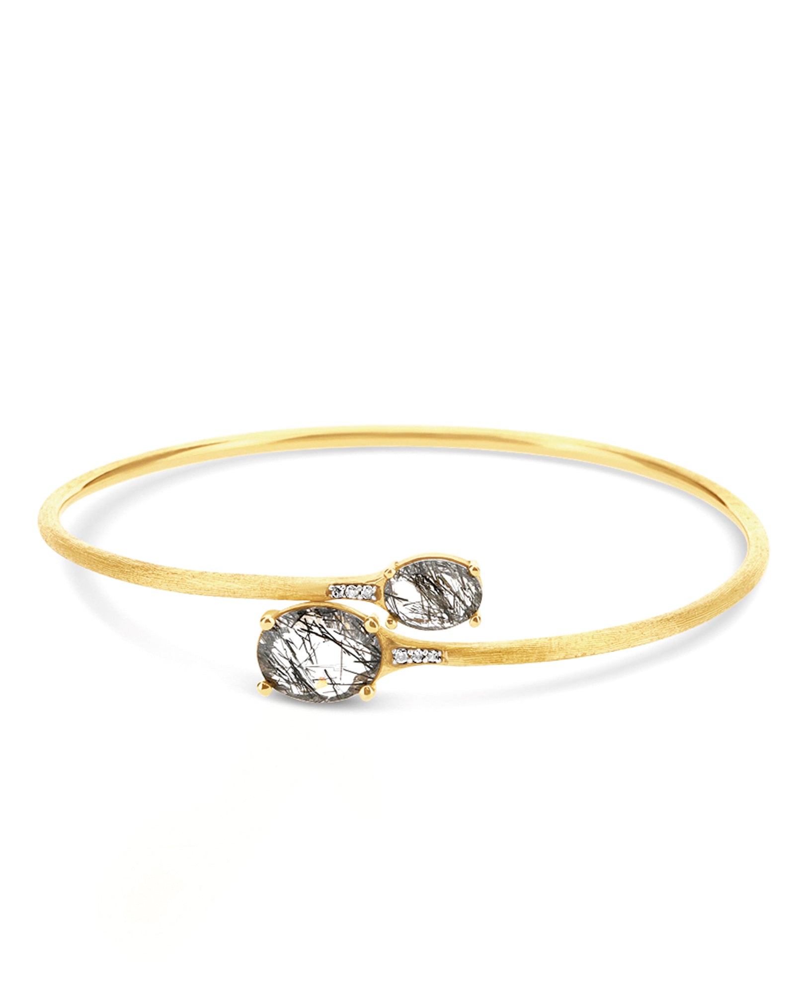 "Ipanema" Grey rutilated quartz, diamonds and 18kt gold handmade bangle