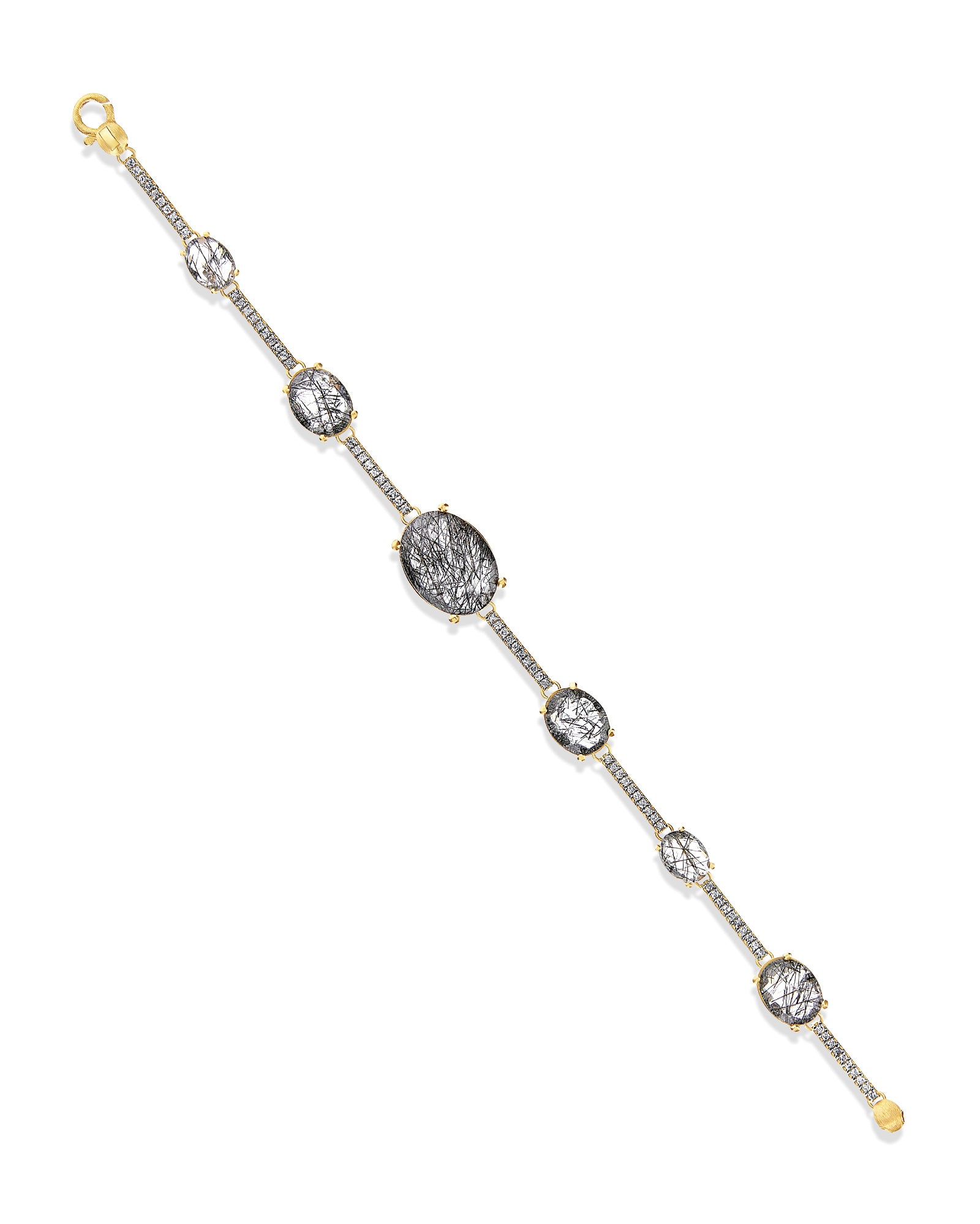 "Aria" Grey rutilated quartz, diamonds and gold bars bracelet