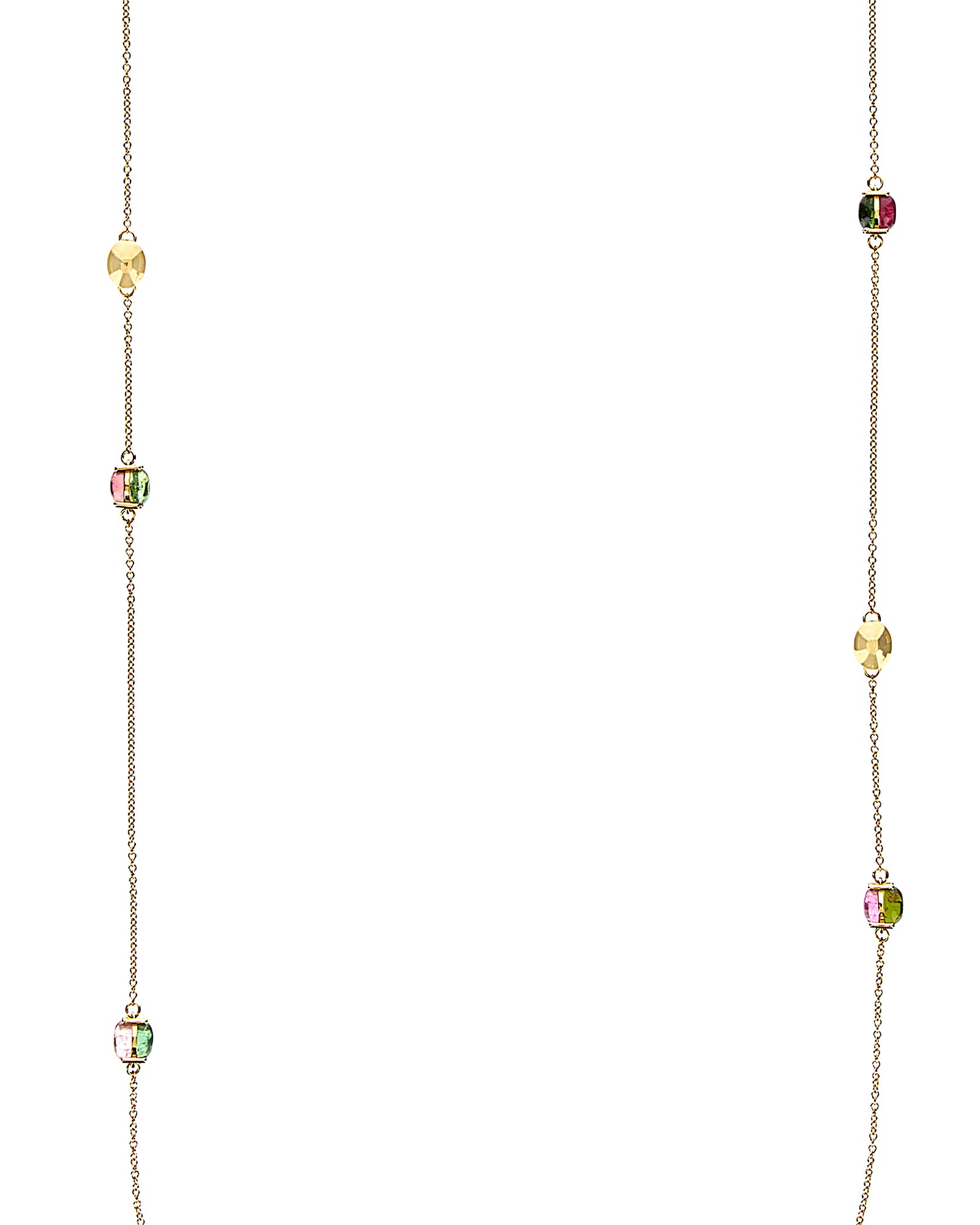 "Tourmalines" Gold and tourmaline colorful long necklace