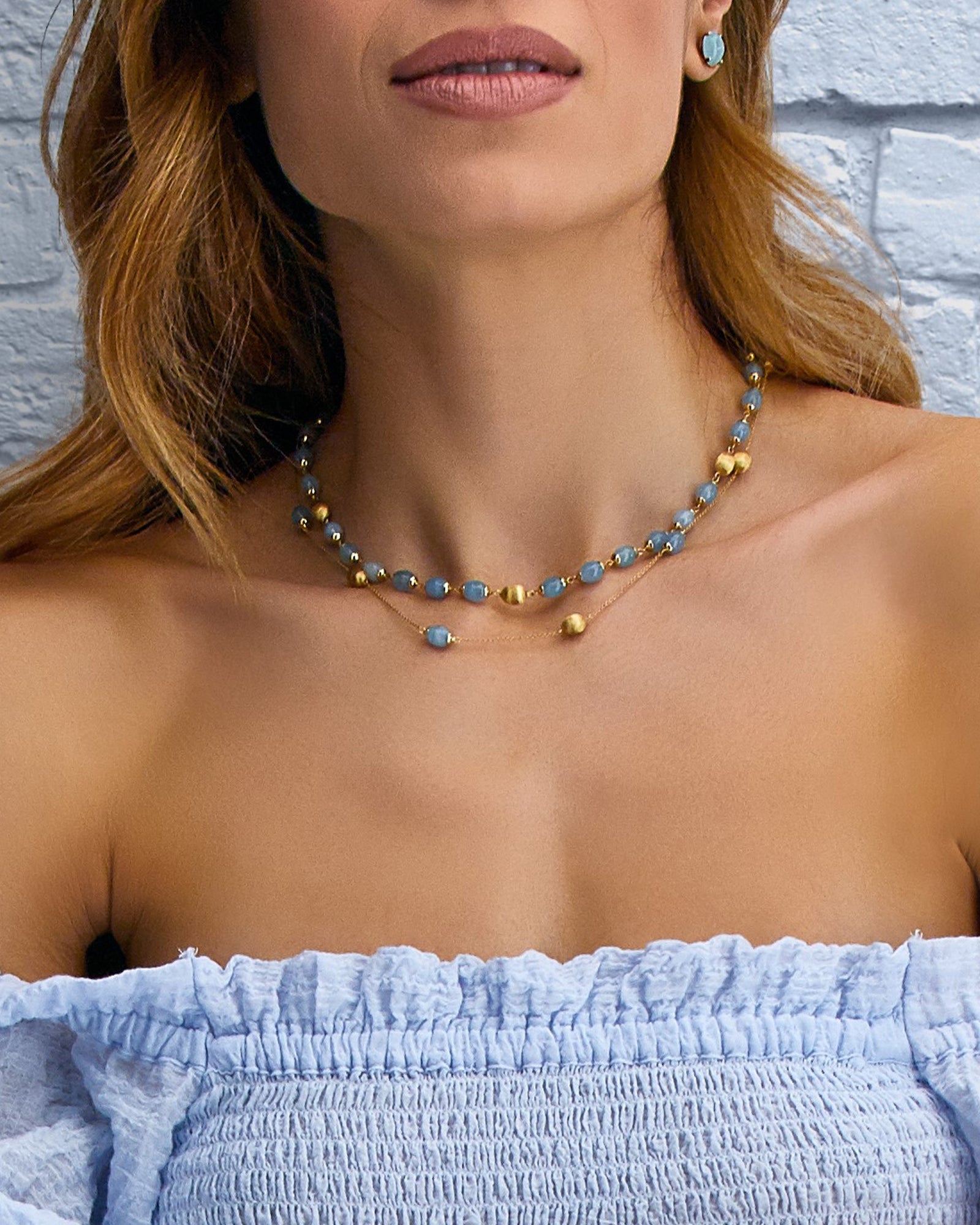 "Azure" Gold and Aquamarine 3 in 1 Necklace