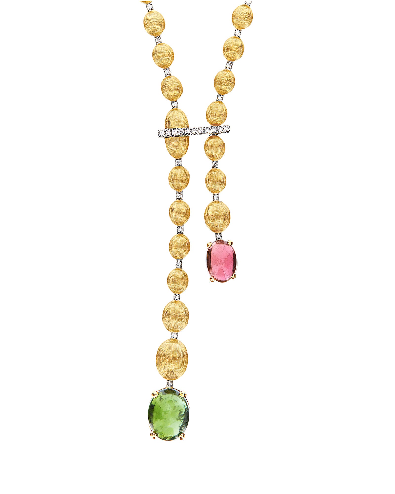 "Tourmalines" Gold and Diamonds, Pink and Green Tourmalines Necklace (short)