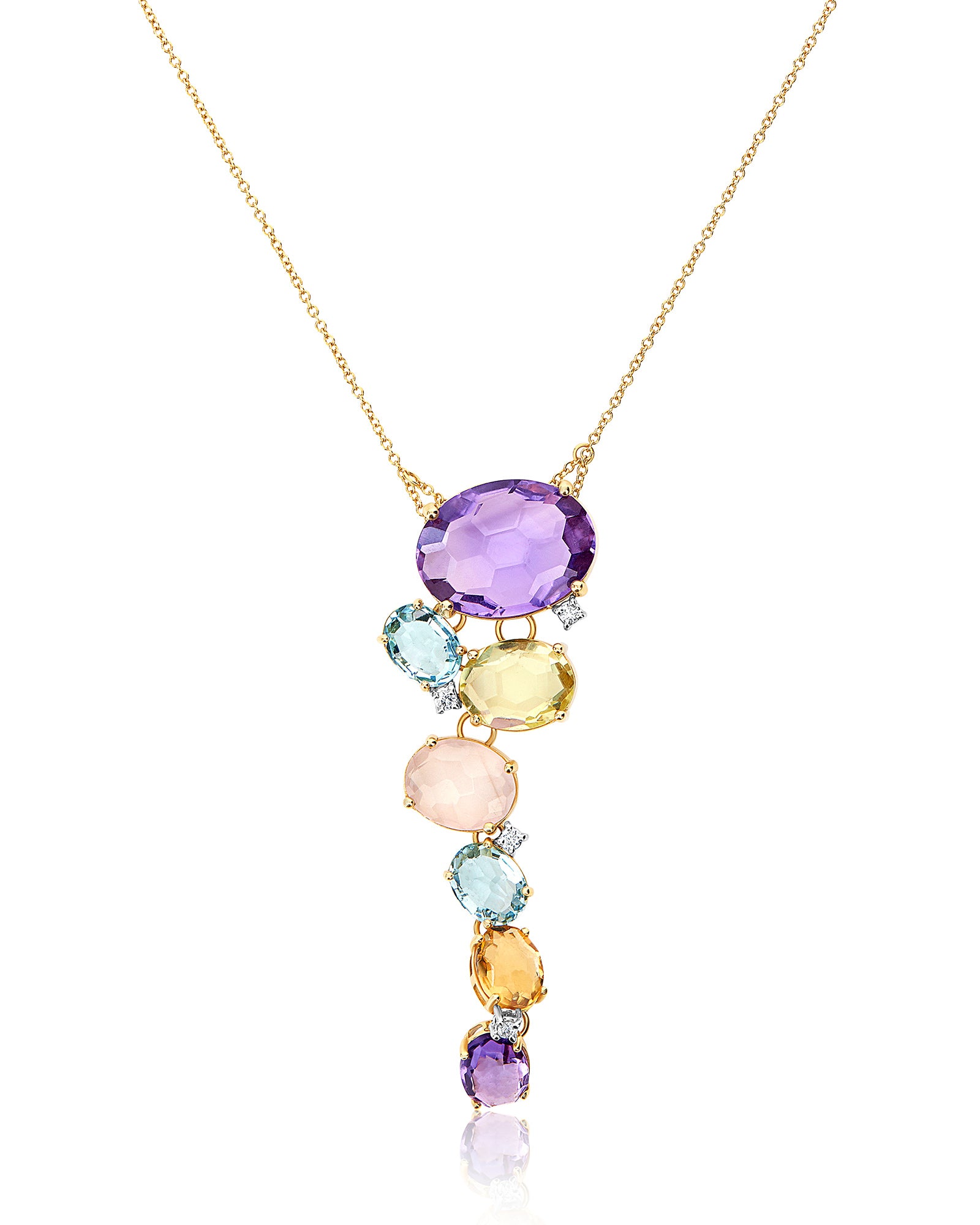 "ipanema" gold, amethyst, blue topaz. quartz and diamonds necklace