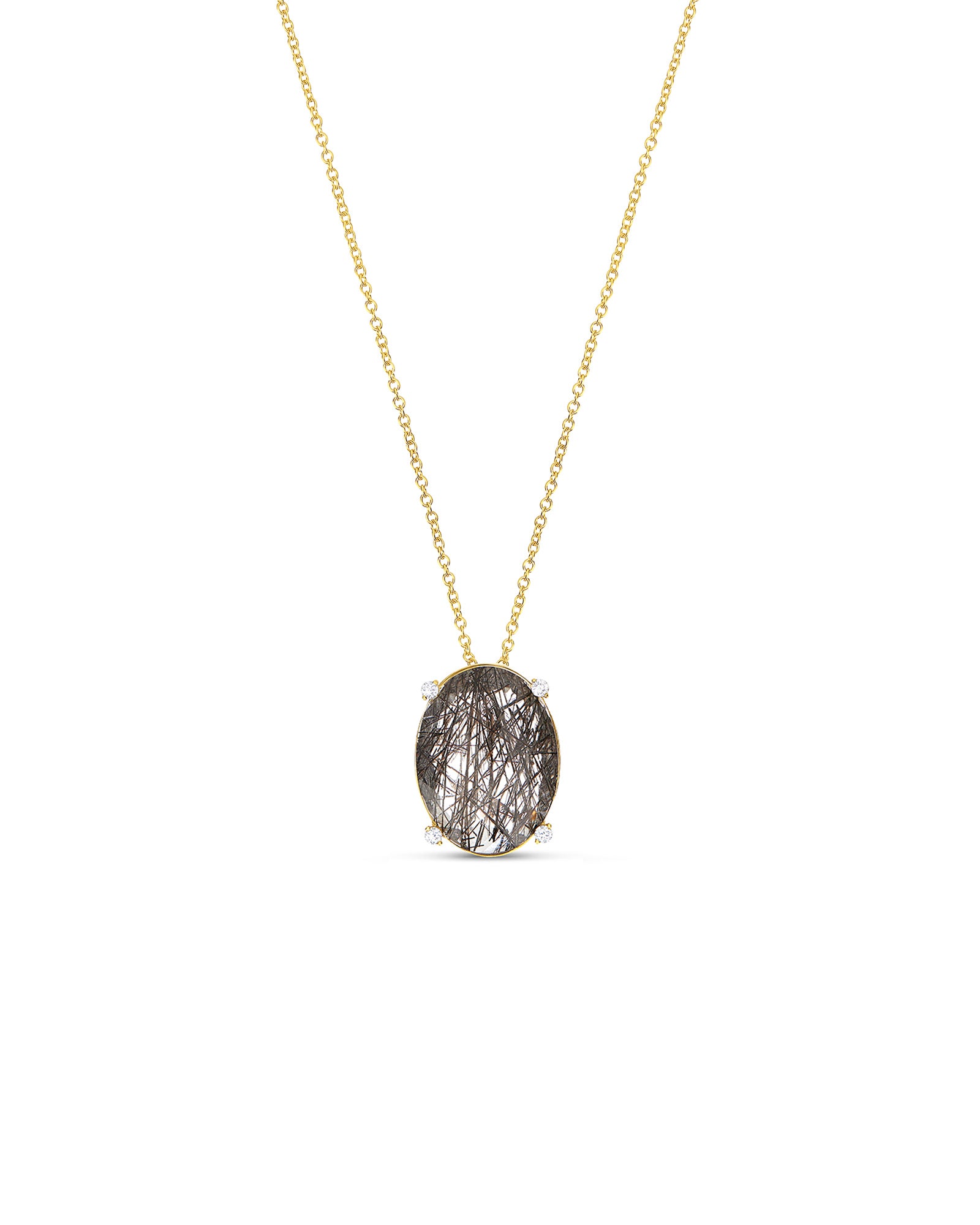 "Ipanema" Grey rutilated quartz, diamonds and 18kt gold pendant
