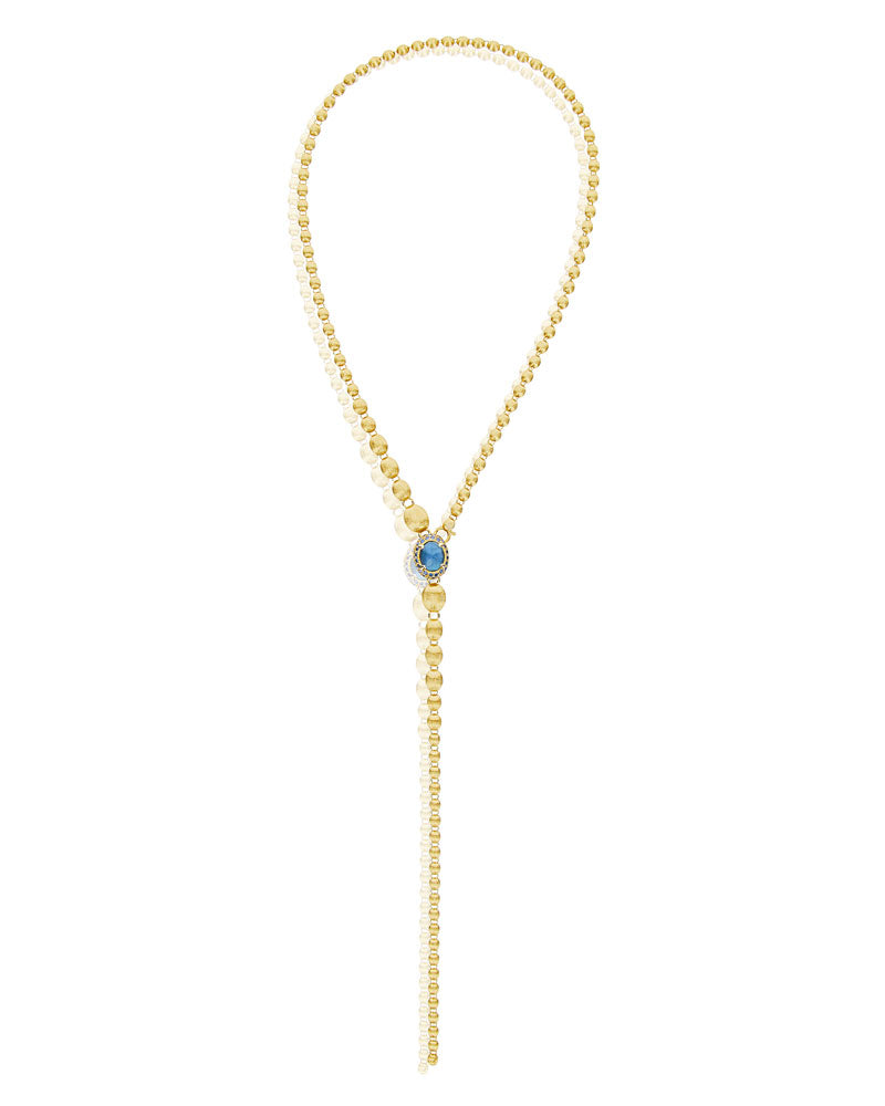 "Reverse" Gold, Blue Diamonds, Swiss Blue Topaz, Green Sapphires and London Blue Topaz Convertible Y Necklace (SMALL)