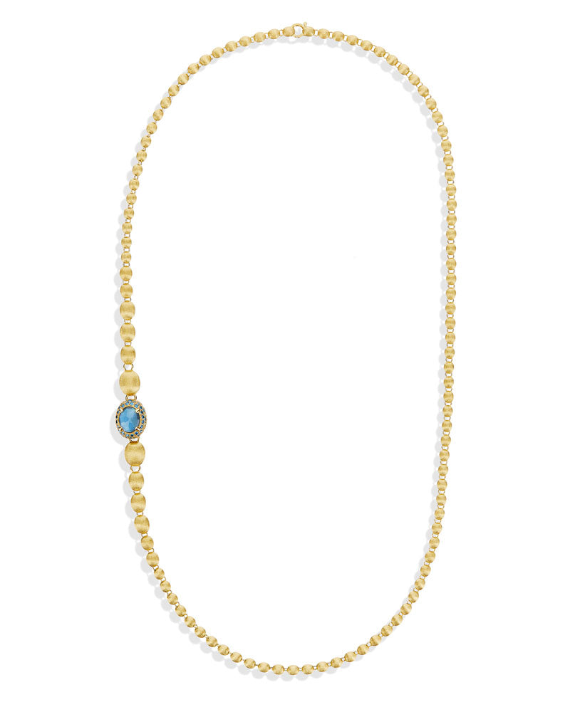 "Reverse" Gold, Blue Diamonds, Swiss Blue Topaz, Green Sapphires and London Blue Topaz Convertible Y Necklace (SMALL)