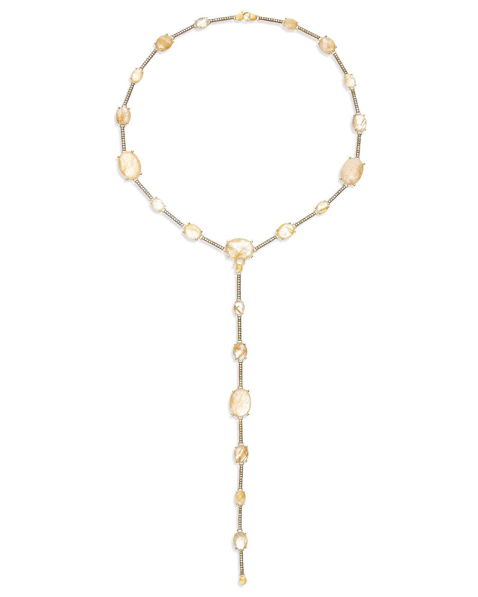 "Aria" Yellow rutilated quartz, diamonds and gold bars collar necklace