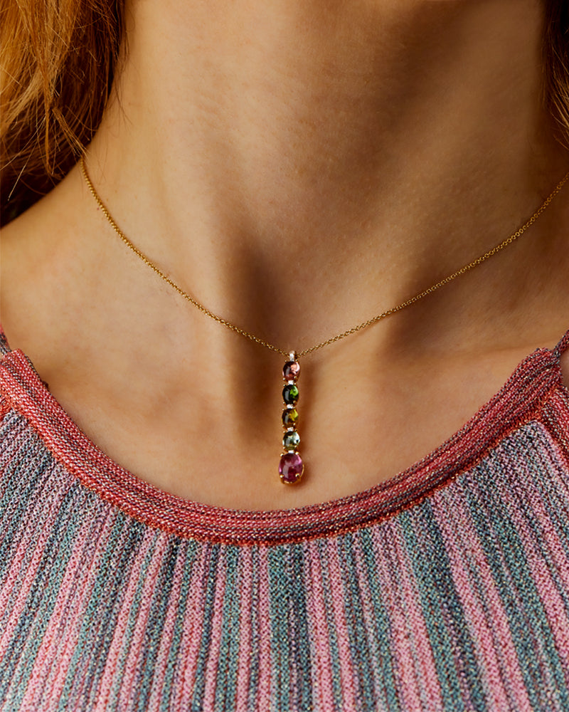 "Tourmalines" gold, diamonds and tourmaline colorful necklace