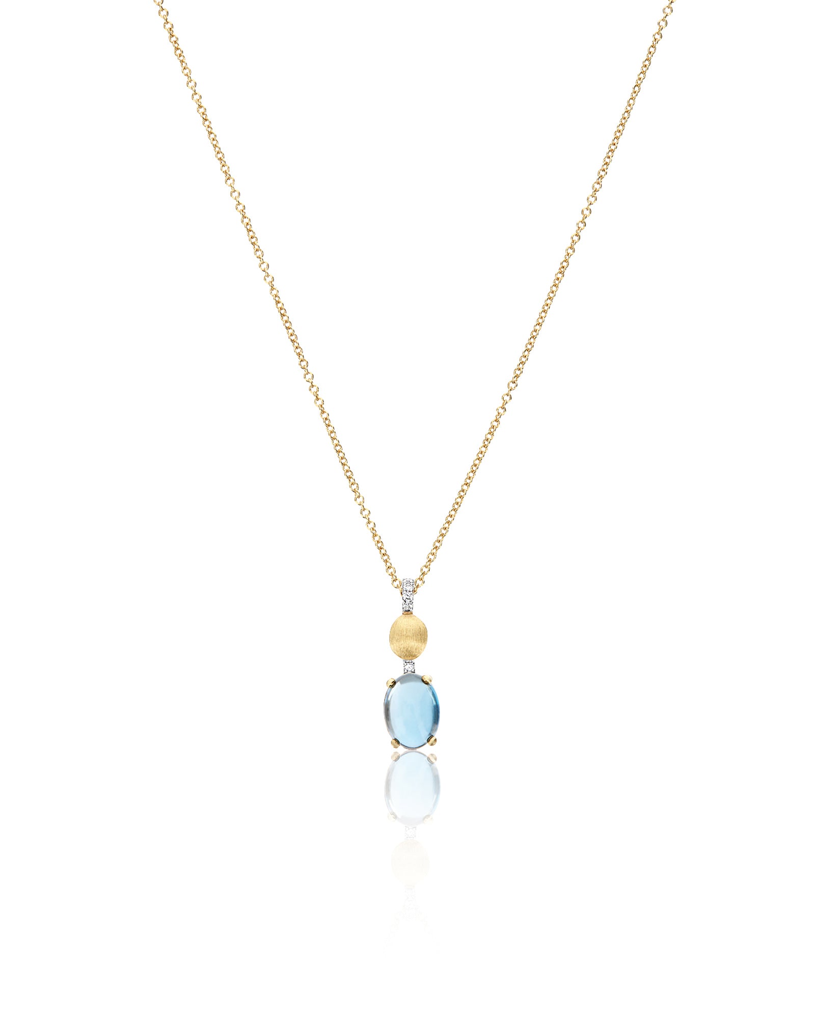 "Azure" Gold, diamonds and London Blue Topaz dainty short pendant