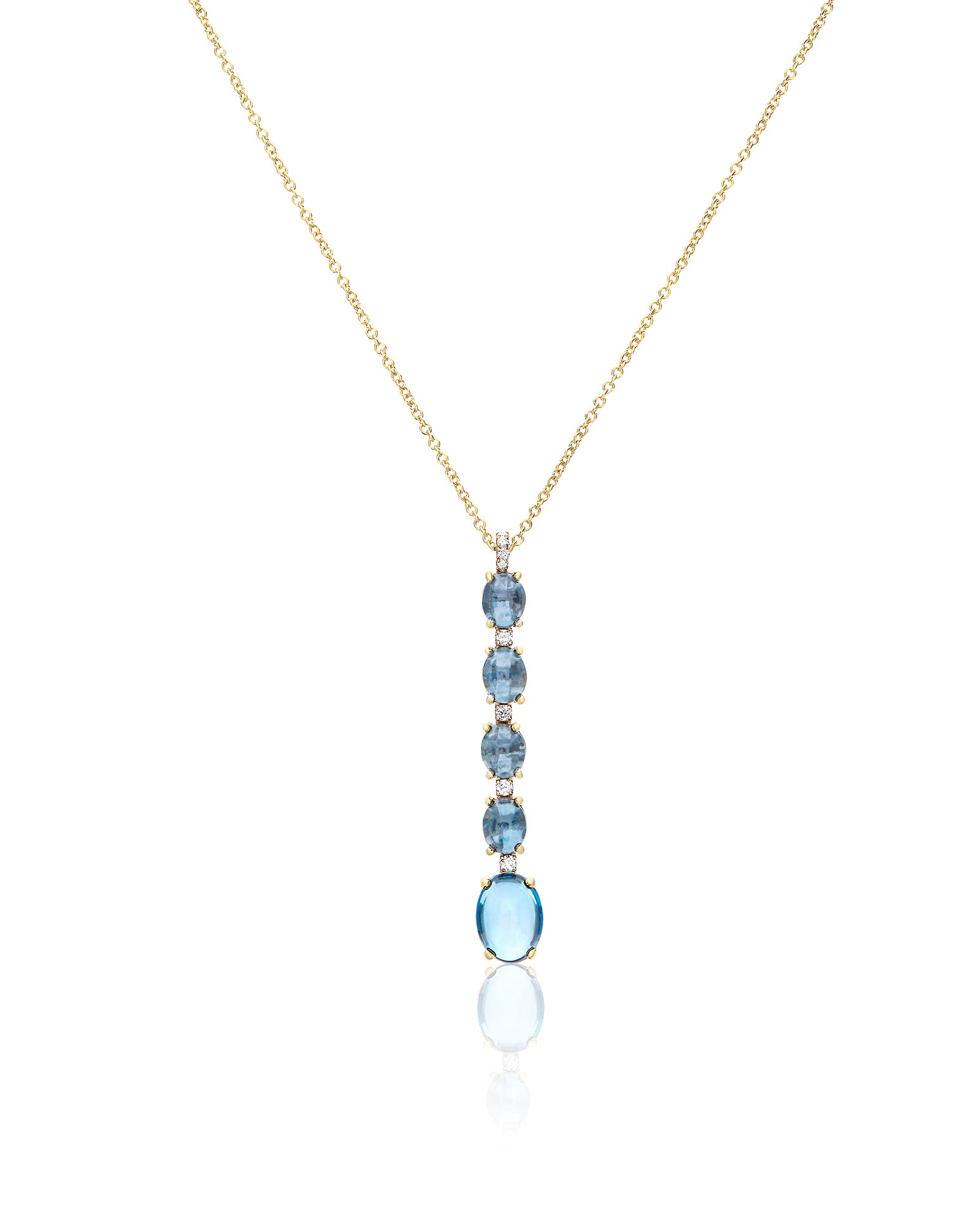 "Azure" Gold, diamonds and London Blue Topaz dainty long necklace