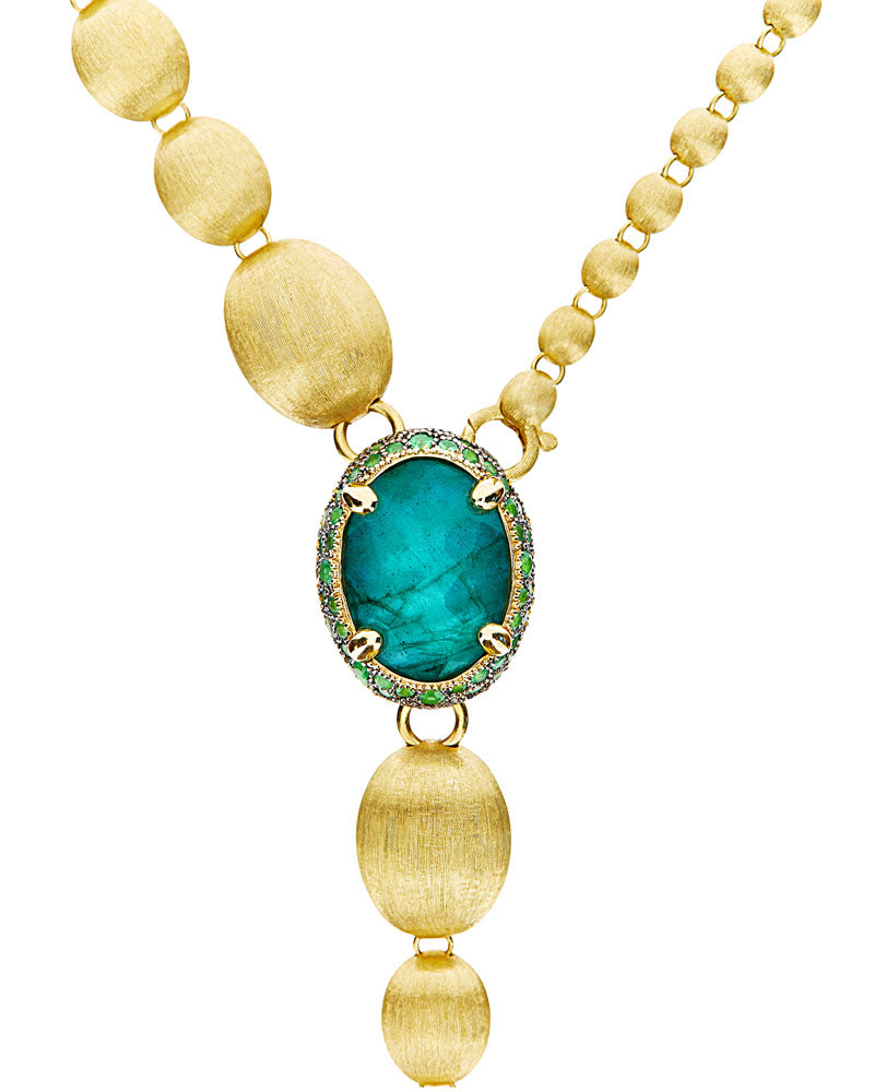 "Reverse" Gold, Sapphire, Tsavorite, Amethyst, Green Labradorite and Rock Crystal Convertible Y Necklace (LARGE)