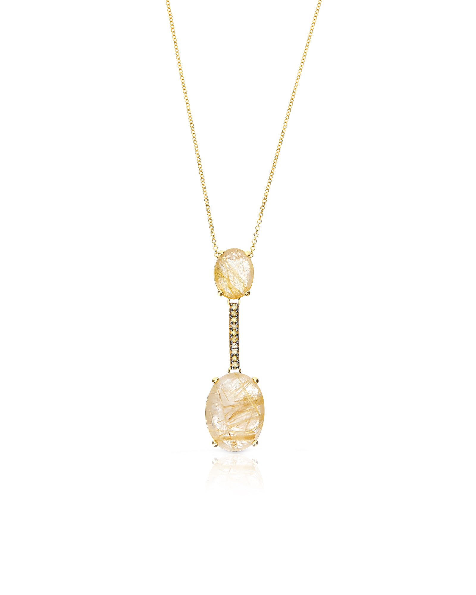 "Ipanema" Yellow rutilated quartz, diamonds and 18kt bar necklace