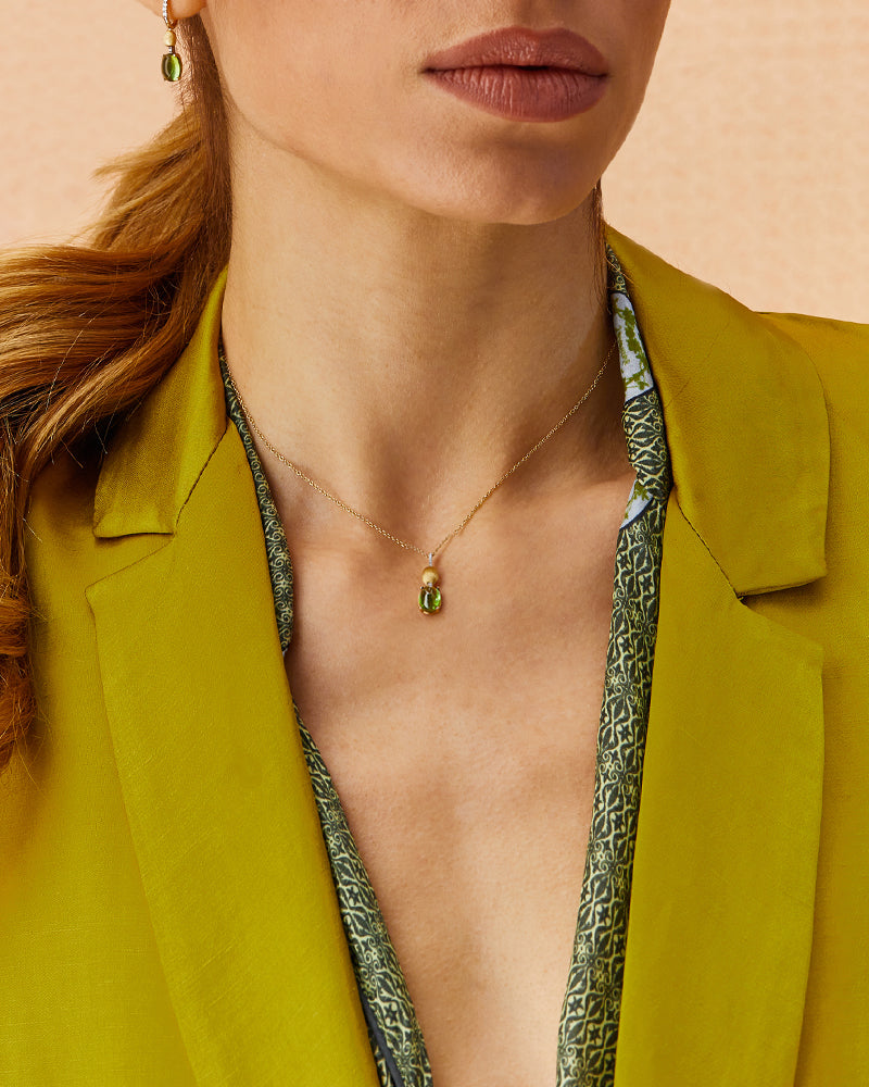"Tourmalines" Gold, diamonds and green tourmaline necklace (small pendant)