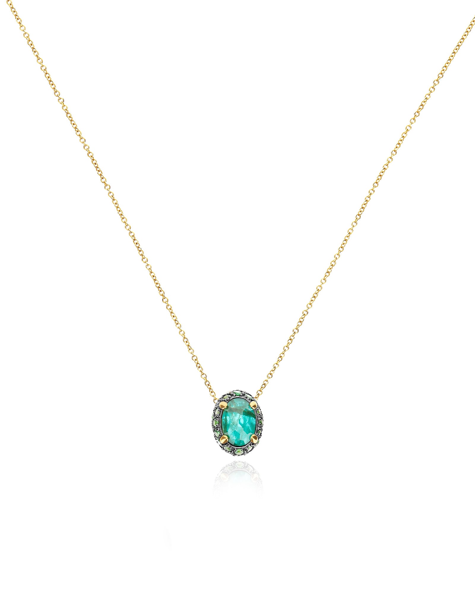 "Reverse" Gold, Sapphire, Tsavorite, Amethyst, Green Labradorite and Rock Crystal Double-face Necklace