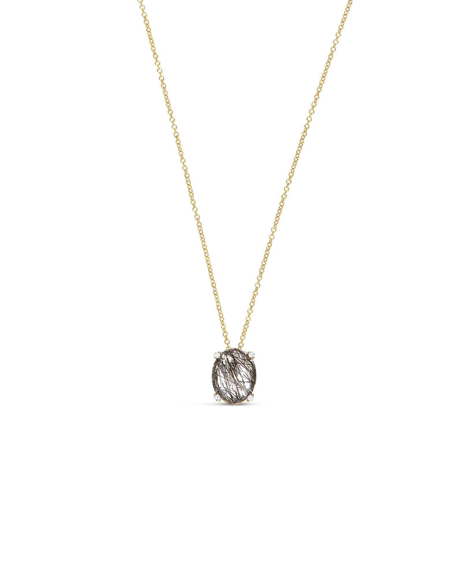 "Ipanema" Grey rutilated quartz, diamonds and 18kt gold tiny pendant