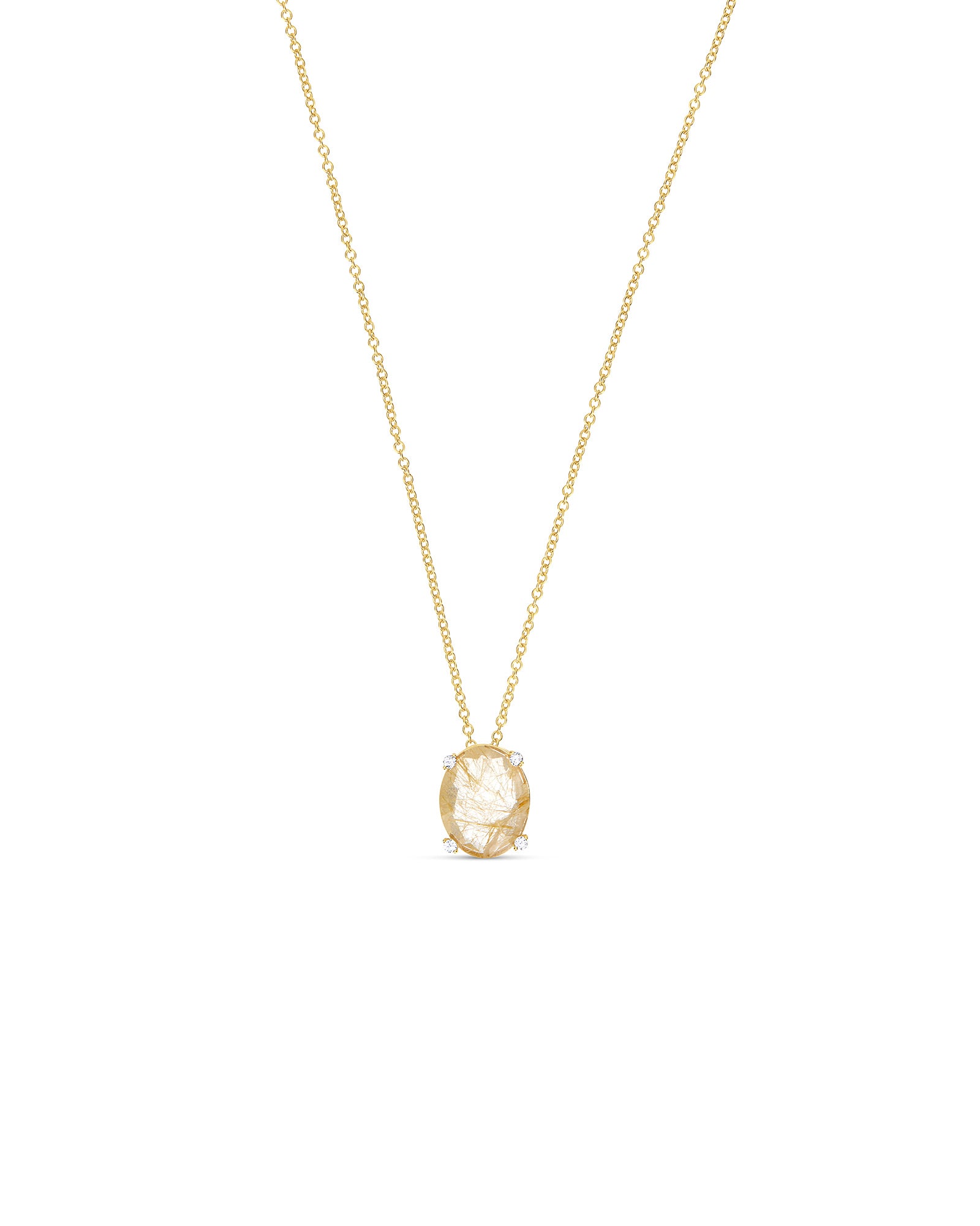 "Ipanema" Yellow rutilated quartz, diamonds and 18kt gold tiny pendant