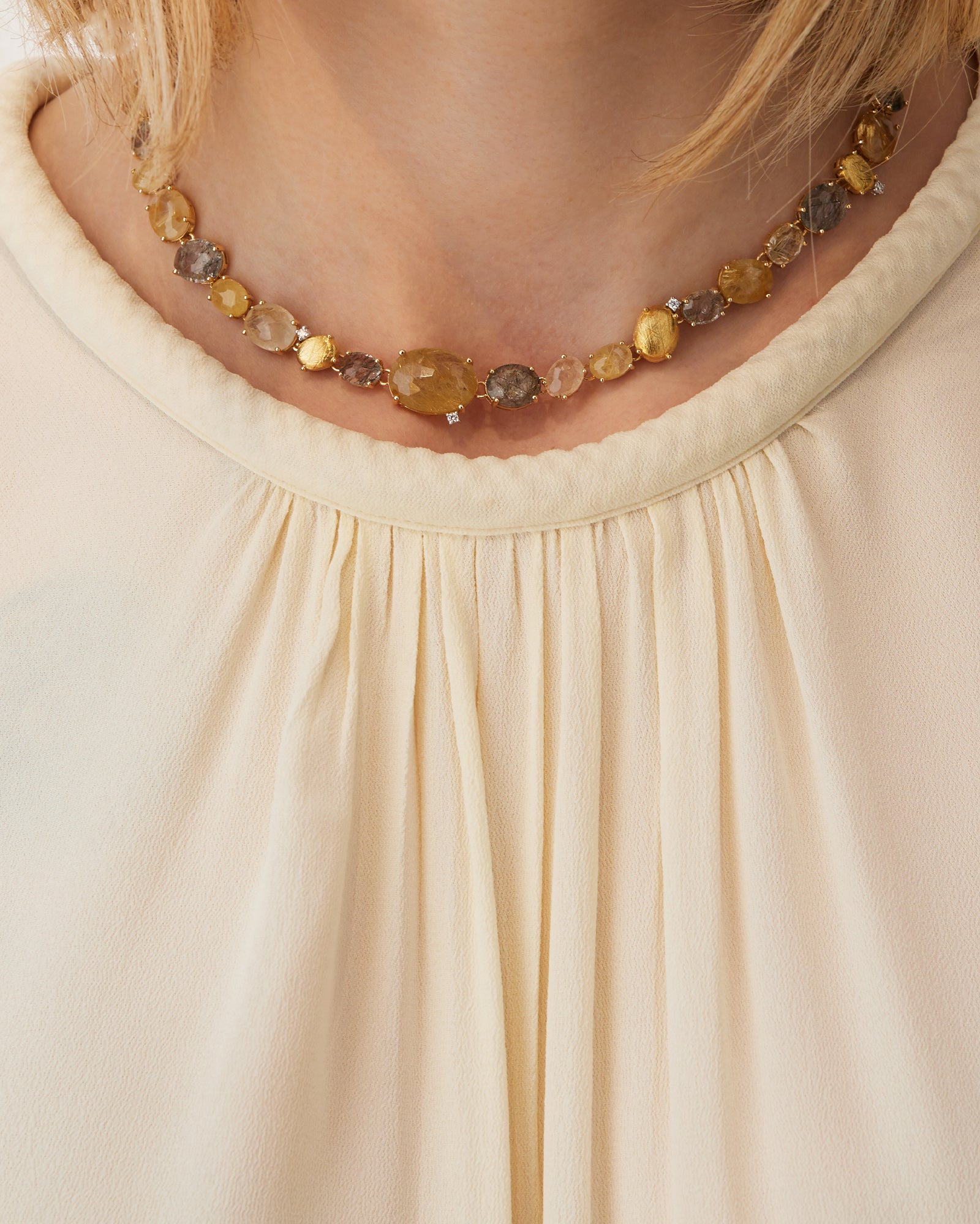 "Ipanema" rutilated quartz, diamonds and gold collar necklace