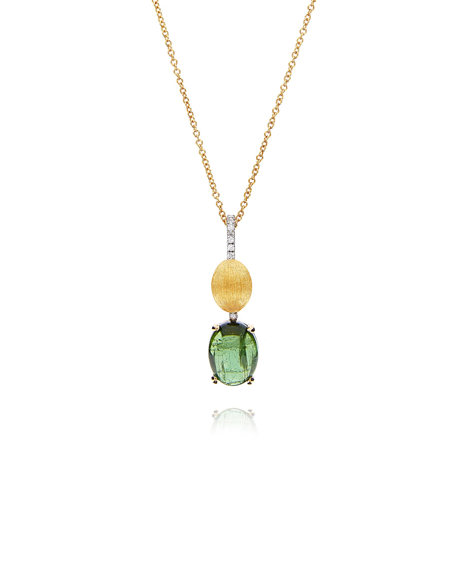 "Tourmalines" Gold, diamonds and green tourmaline necklace (big pendant)