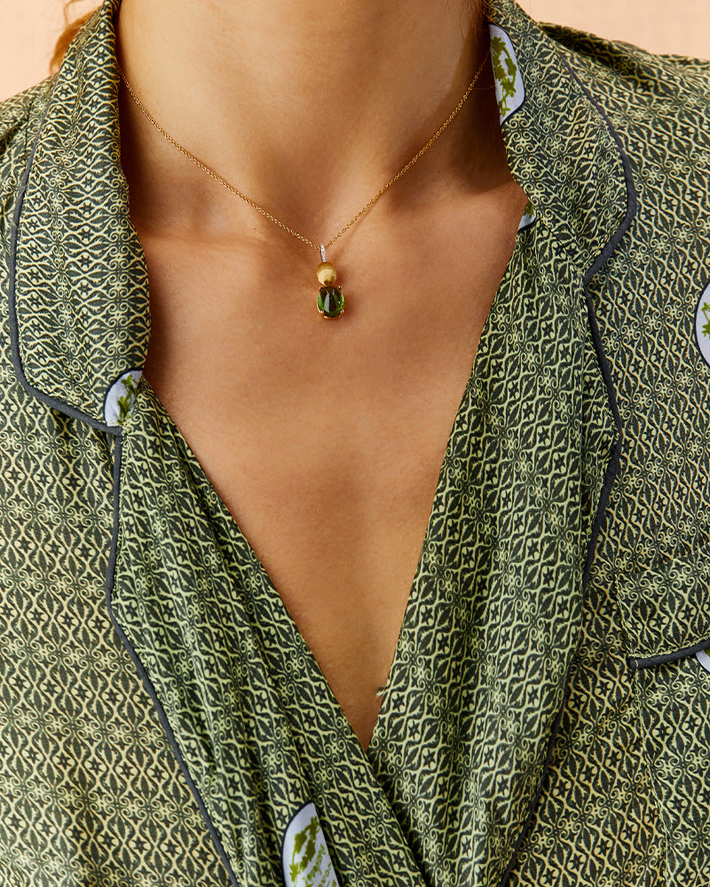 "Tourmalines" Gold, diamonds and green tourmaline necklace (big pendant)