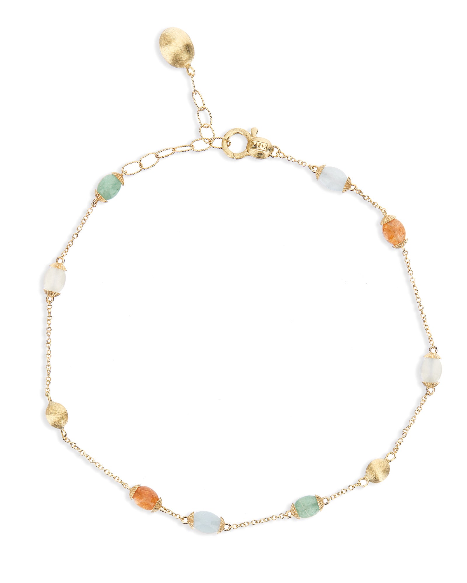"Rainbow" gold boules and natural stones anklet