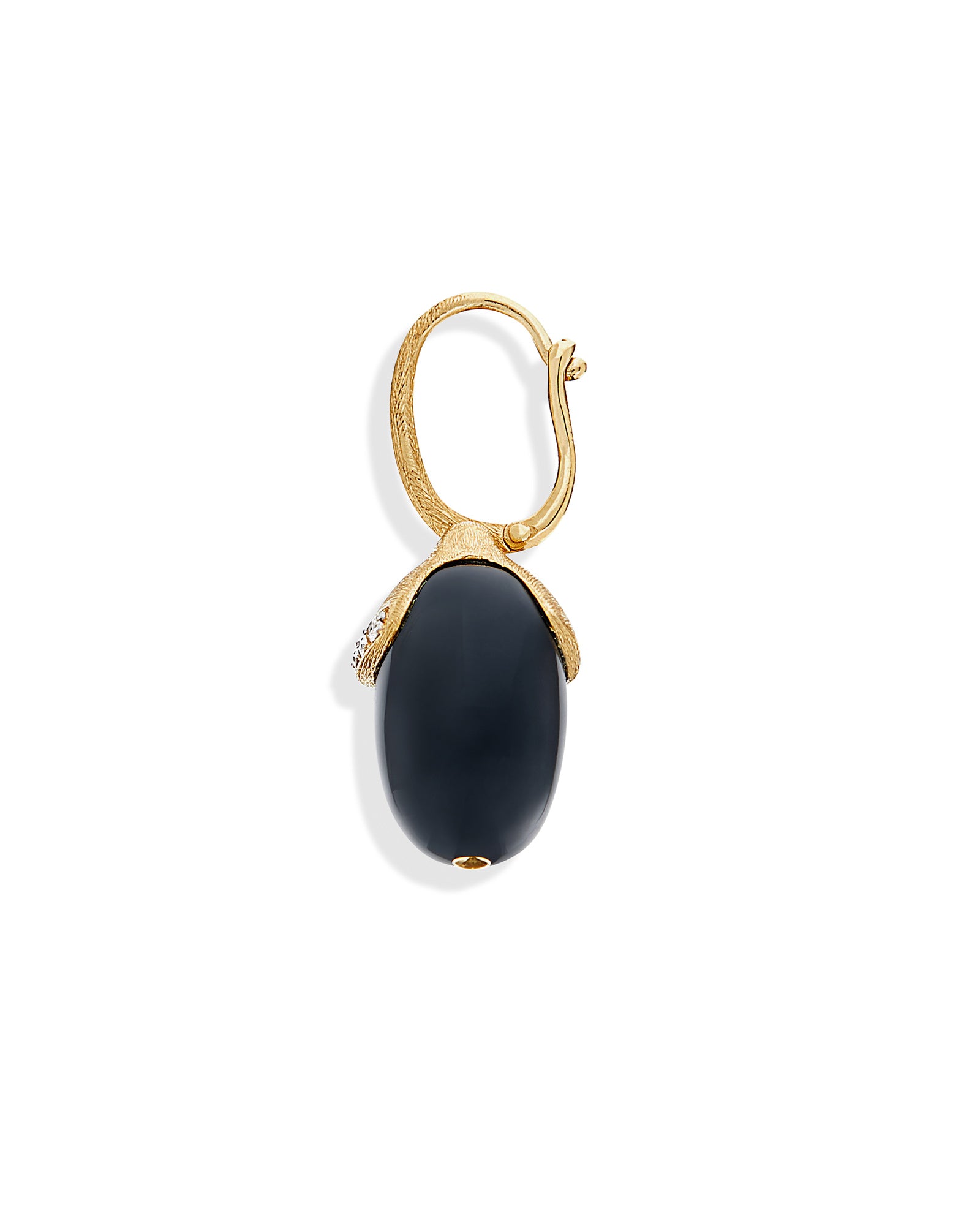 "Ciliegina" Gold and Black Onyx ball drop single earring with diamonds details (LARGE)