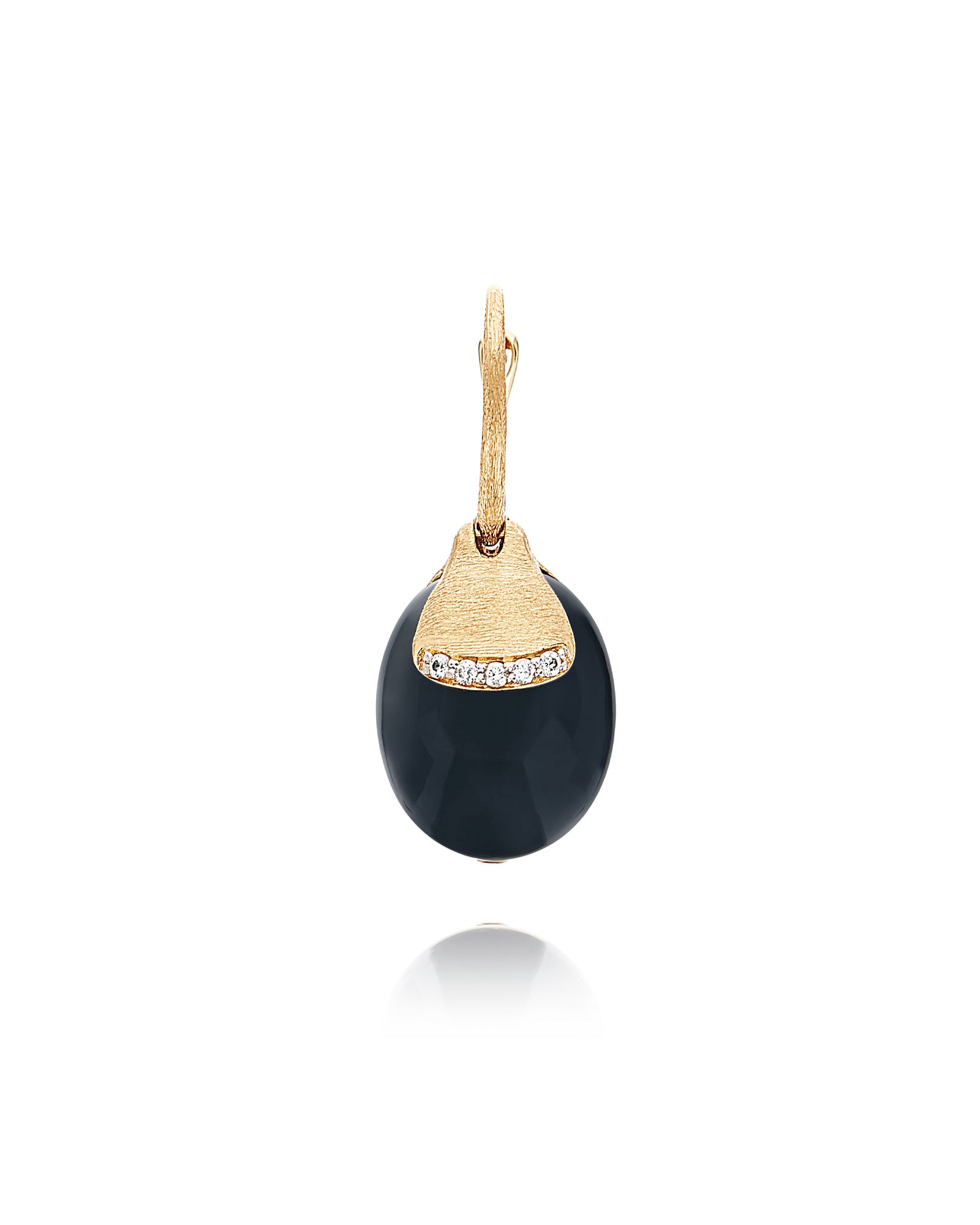"Ciliegina" Gold and Black Onyx ball drop single earring with diamonds details (LARGE)
