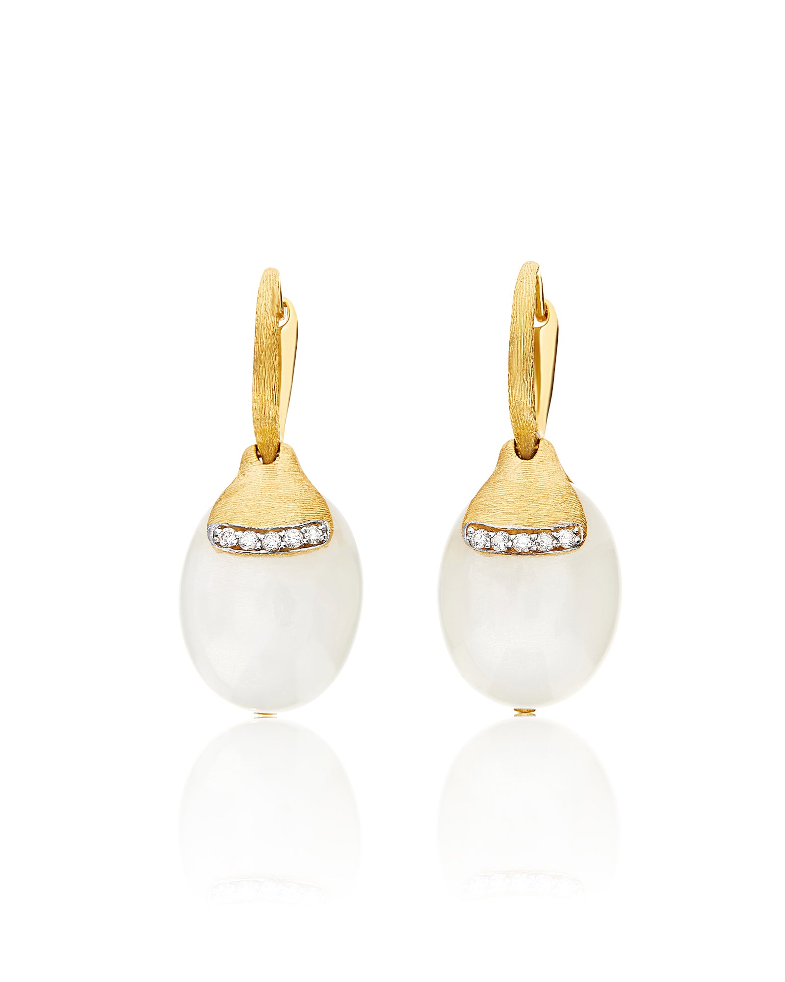 White Desert "Amulets" Ciliegine Gold and White Moonstone Ball Drop Earrings with Diamonds Details (LARGE)