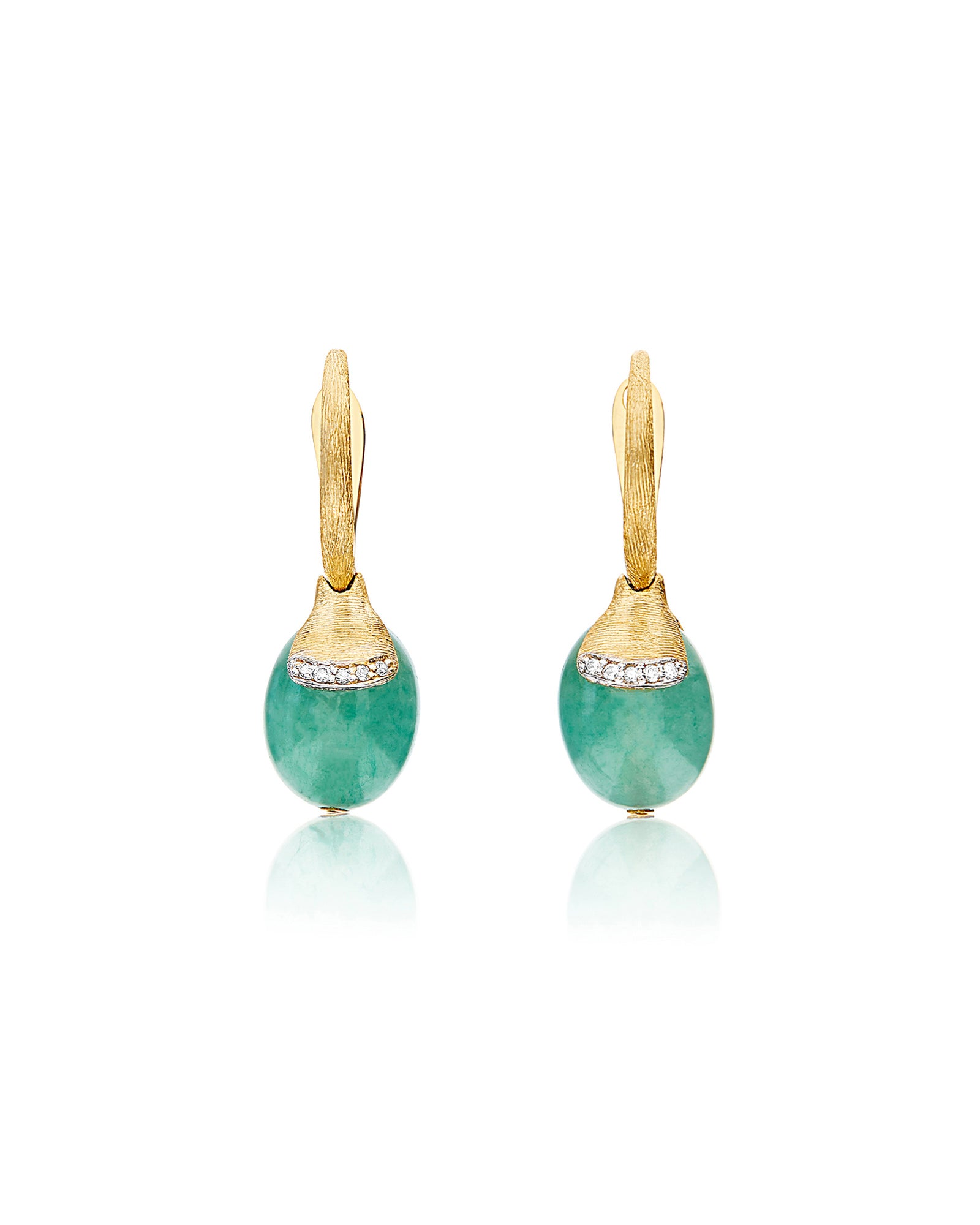 Amazonia "Amulets" Ciliegine Gold and Green Aventurine Ball Drop Earrings with Diamonds Details (SMALL)