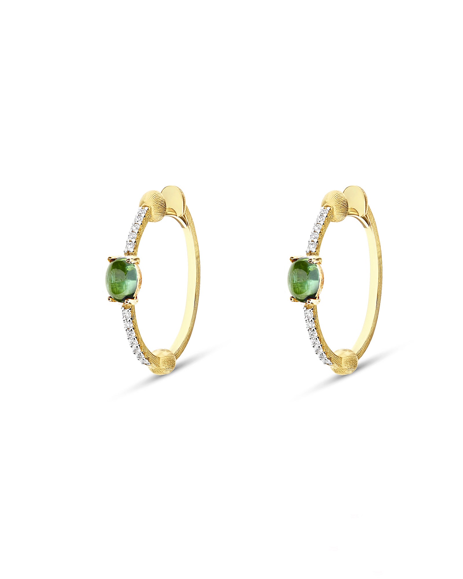 "Tourmalines" Gold, diamonds and green tourmaline hoop earrings