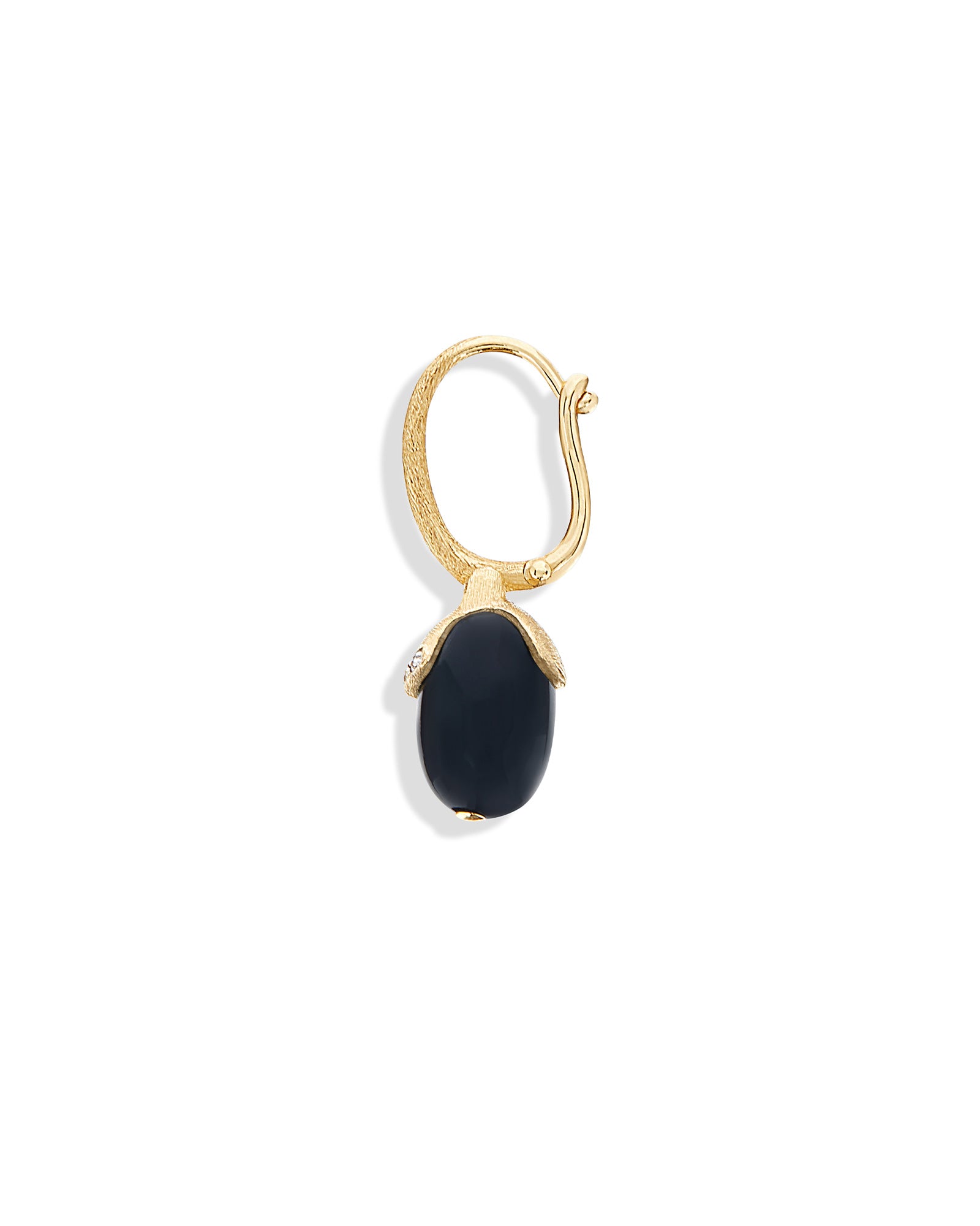 "Ciliegina" Gold and Black Onyx ball drop single earring with diamonds details (SMALL)