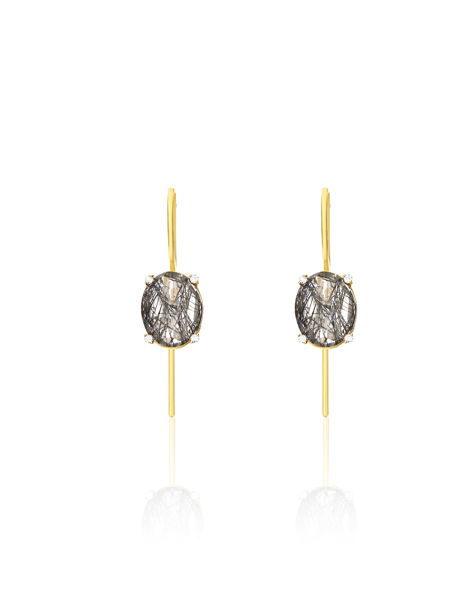 "Ipanema" Grey rutilated quartz, diamonds and 18kt gold small drop earrings