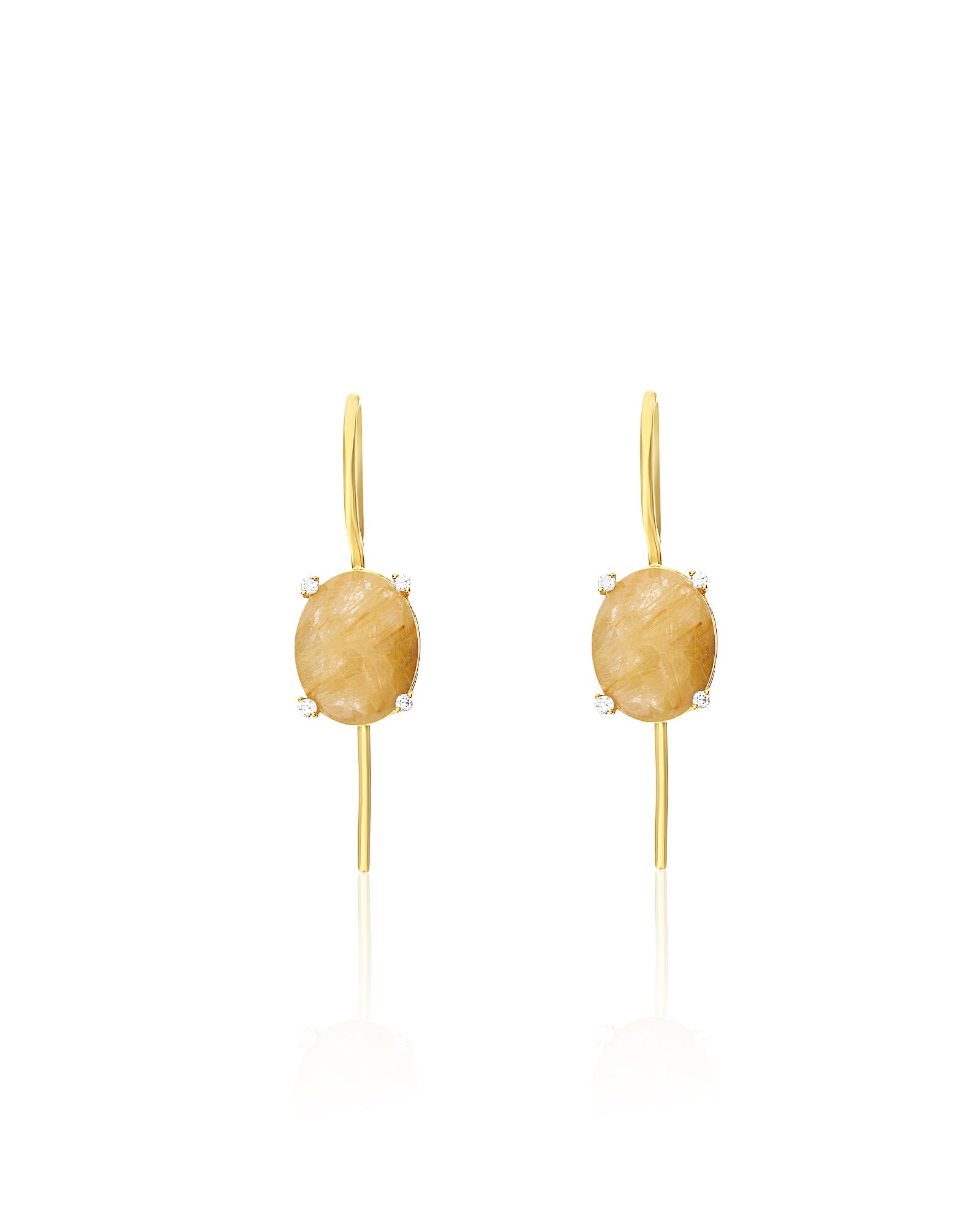 "Ipanema" Yellow rutilated quartz, diamonds and 18kt gold small drop earrings