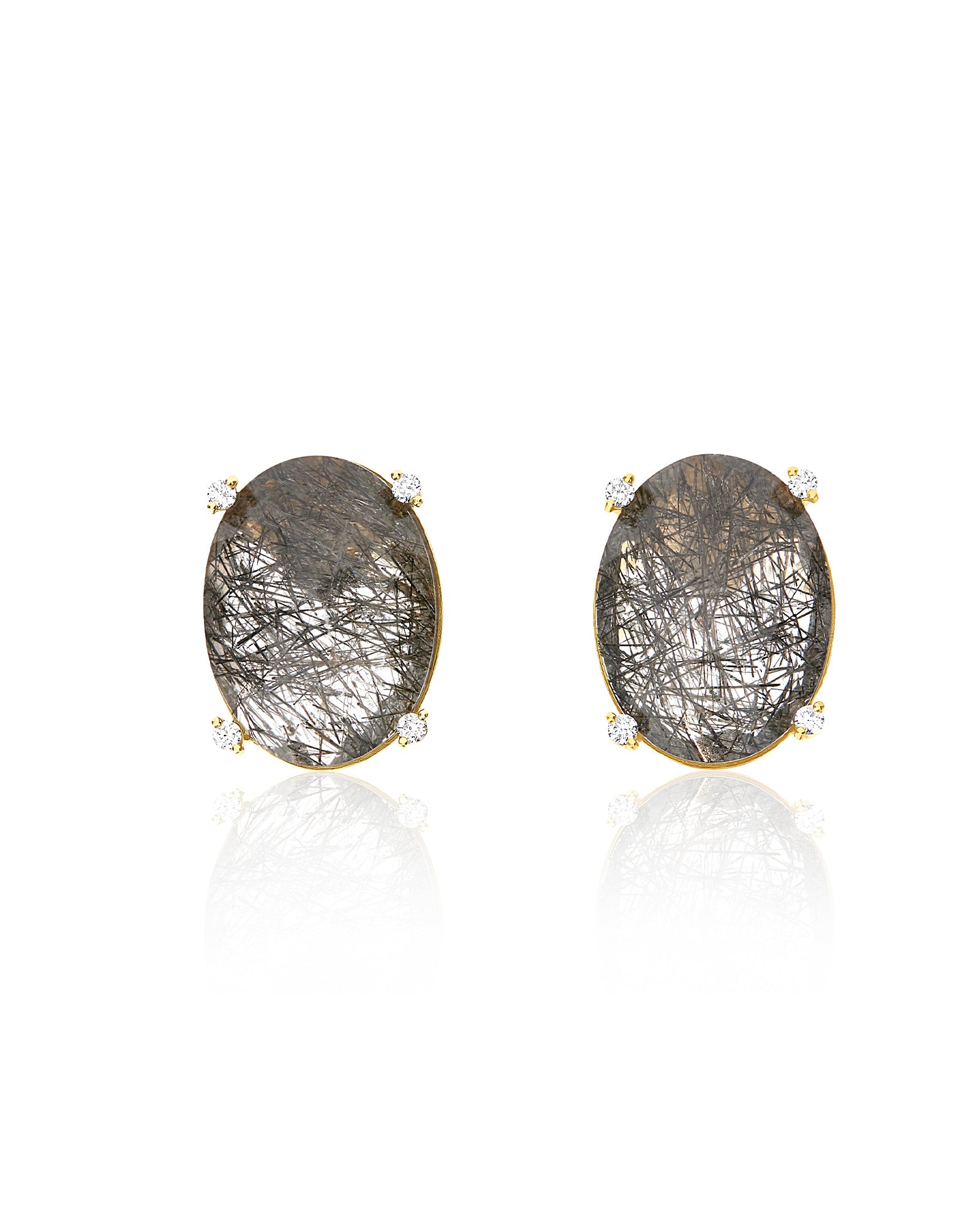 "Ipanema" Grey rutilated quartz, diamonds and 18kt gold big stud earrings