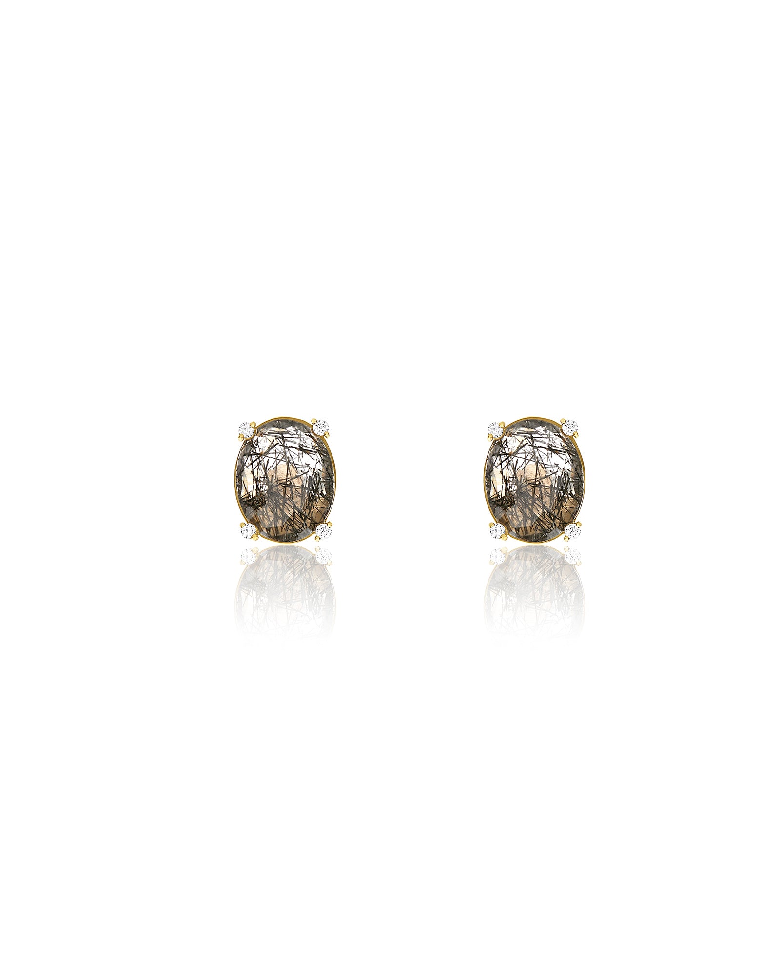 "Ipanema" Grey rutilated quartz, diamonds and 18kt gold medium stud earrings