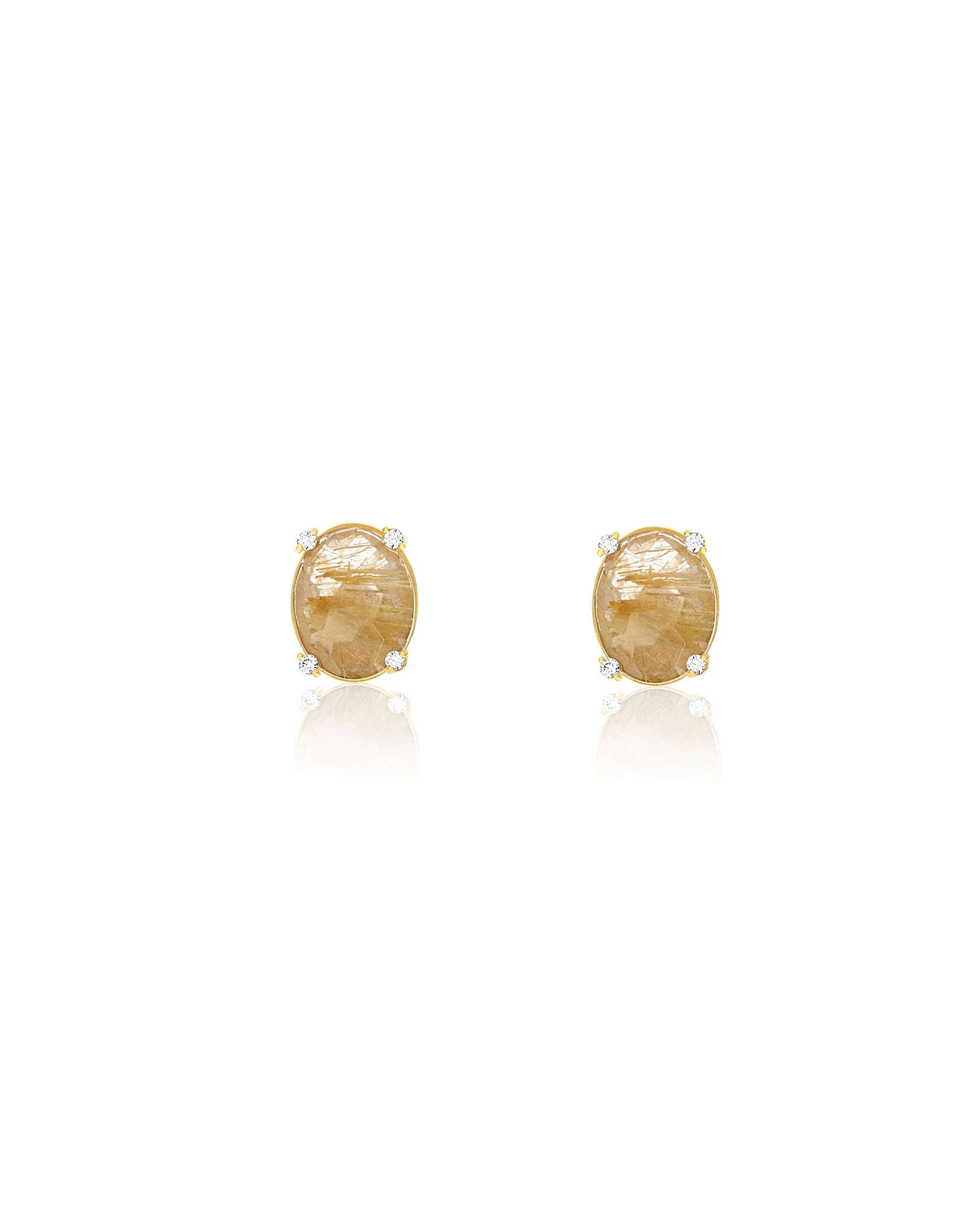 "Ipanema" Yellow rutilated quartz, diamonds and 18kt gold medium stud earrings