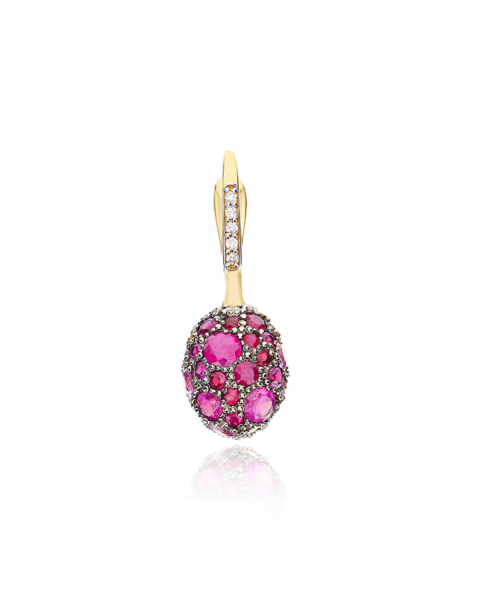 "Reverse" Ciliegina Gold, Pink Sapphires, Rubies, White Australian Opal and Diamonds Double-face Ball Drop Single Earring (SMALL)