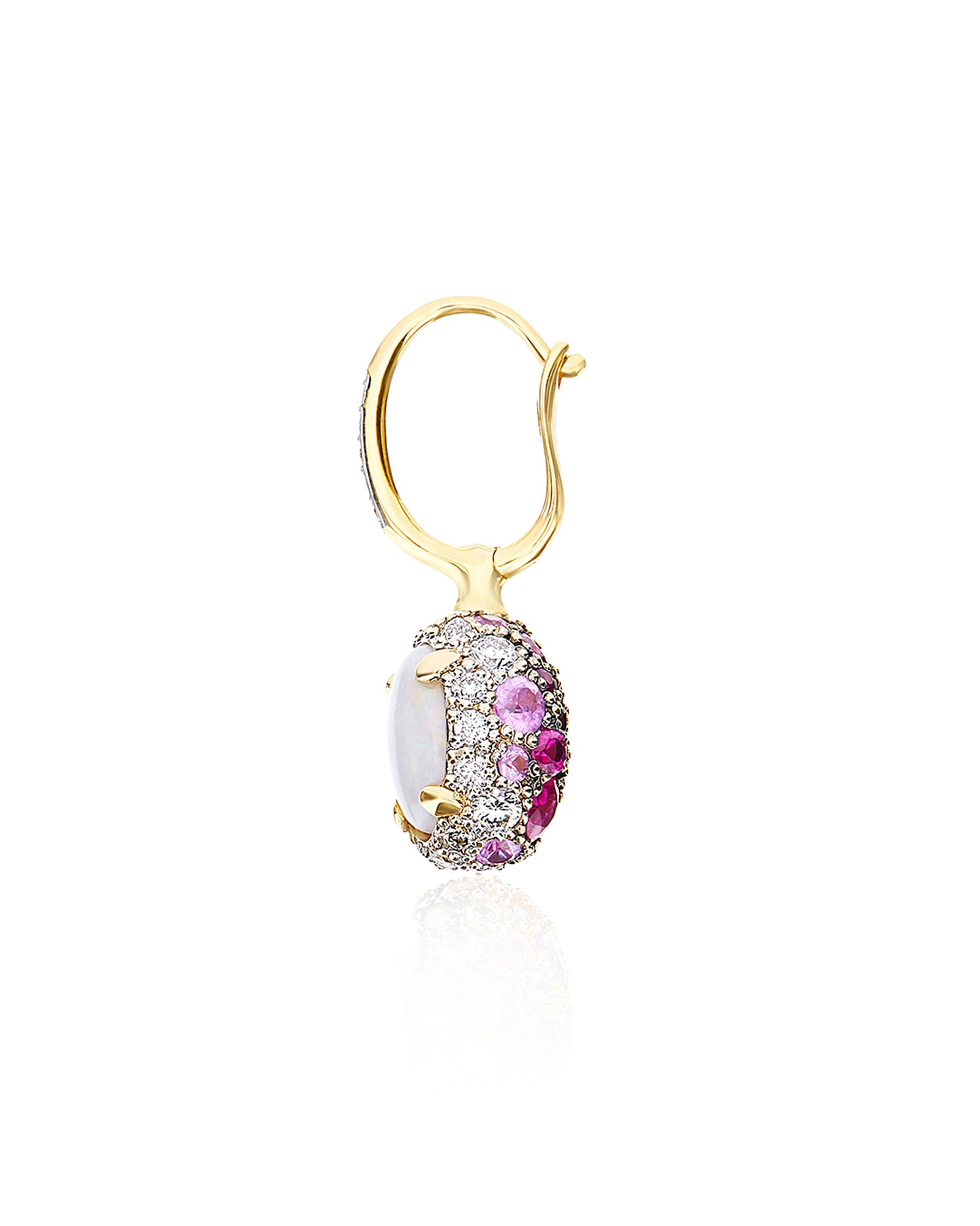 "Reverse" Ciliegina Gold, Pink Sapphires, Rubies, White Australian Opal and Diamonds Double-face Ball Drop Single Earring (SMALL)
