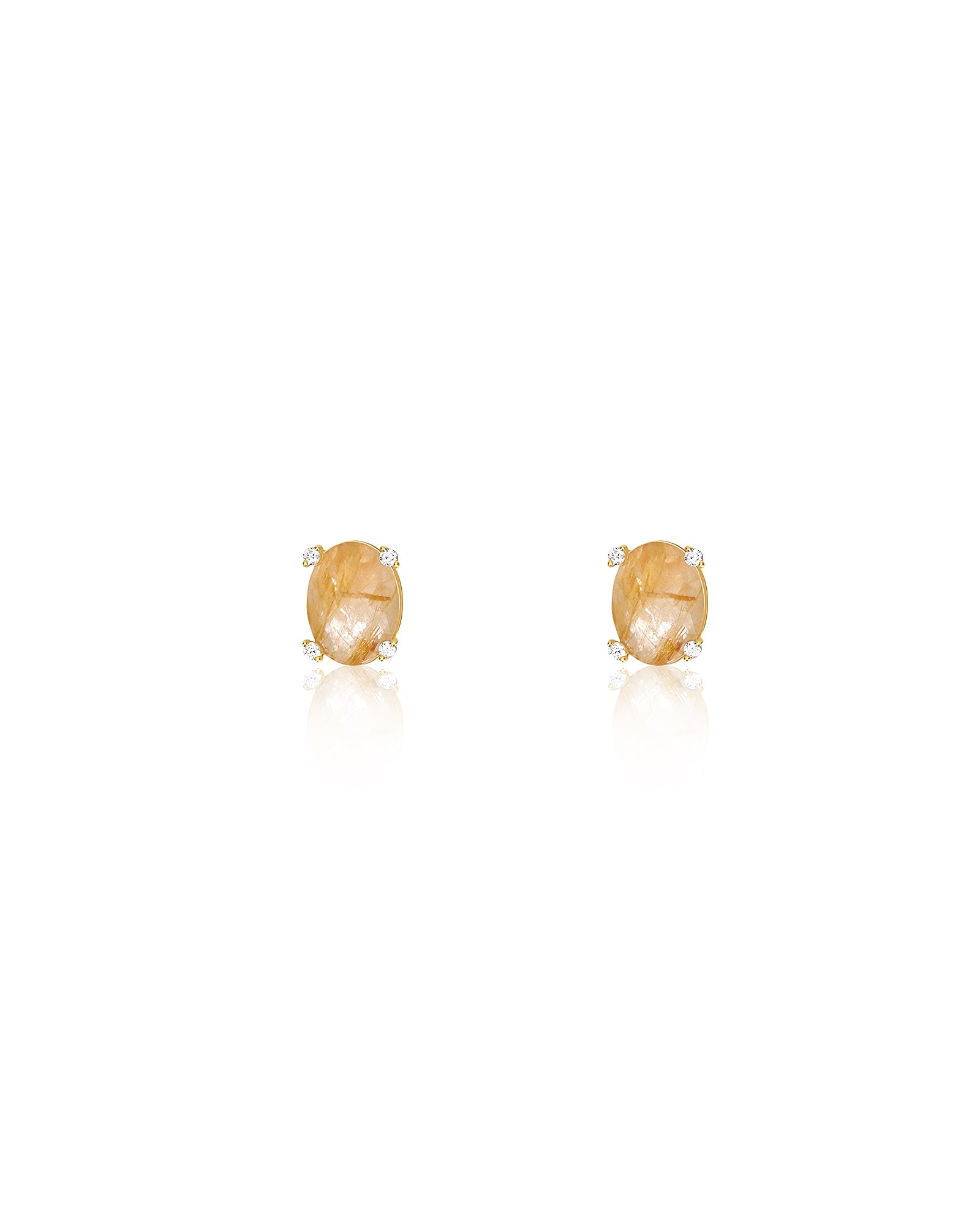 "Ipanema" Yellow rutilated quartz, diamonds and 18kt gold small stud earrings
