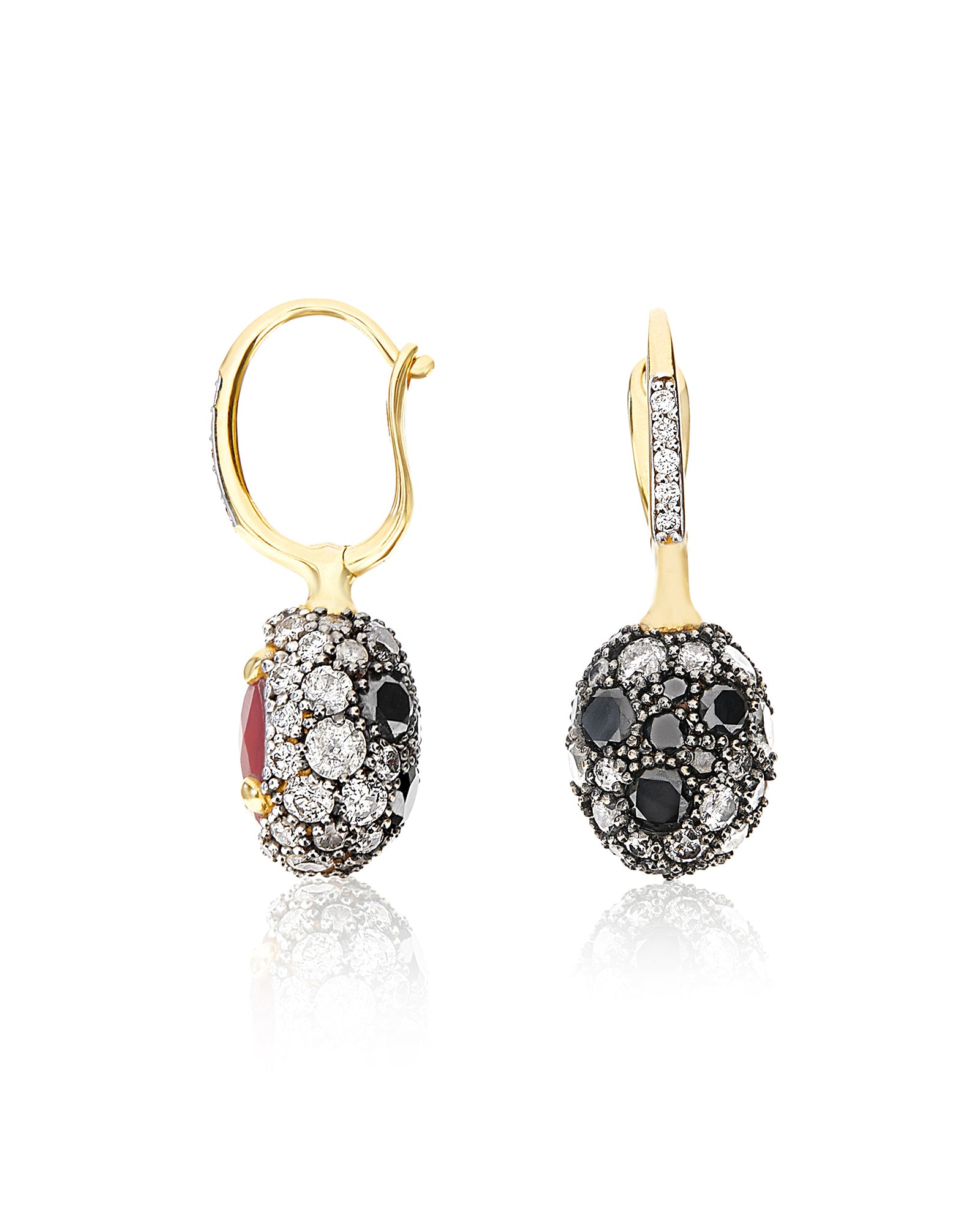 "Reverse" Ciliegine Gold, Diamonds, Rubies and Rock Crystal Double-face Ball Drop earring (SMALL)
