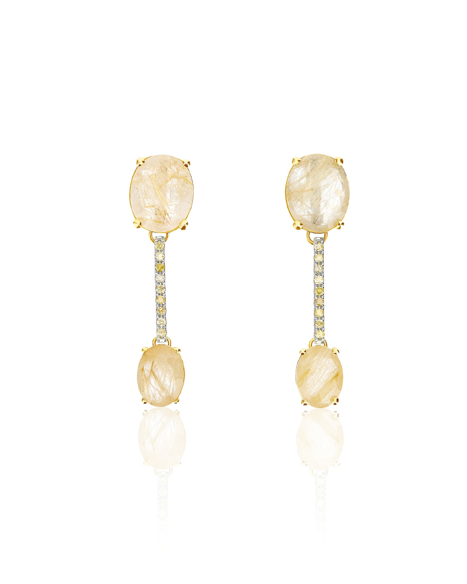 "Ipanema" Yellow rutilated quartz, diamonds and 18kt gold bars earrings