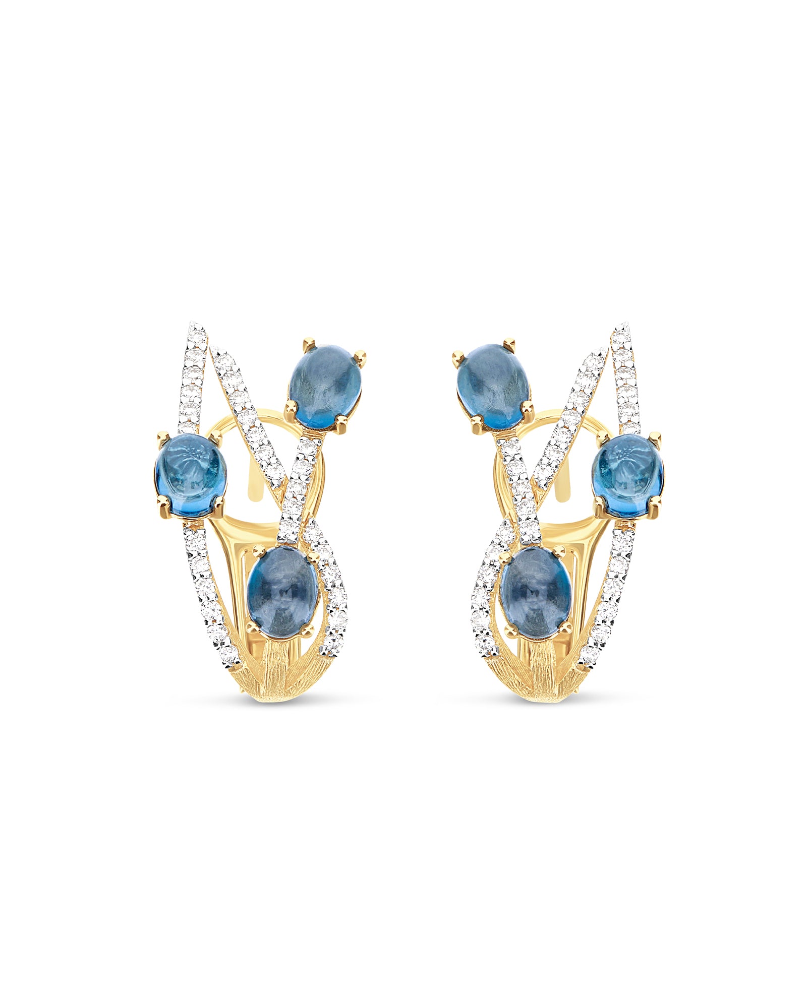 "Azure" Gold, London Blue Topaz and diamonds stud earrings
