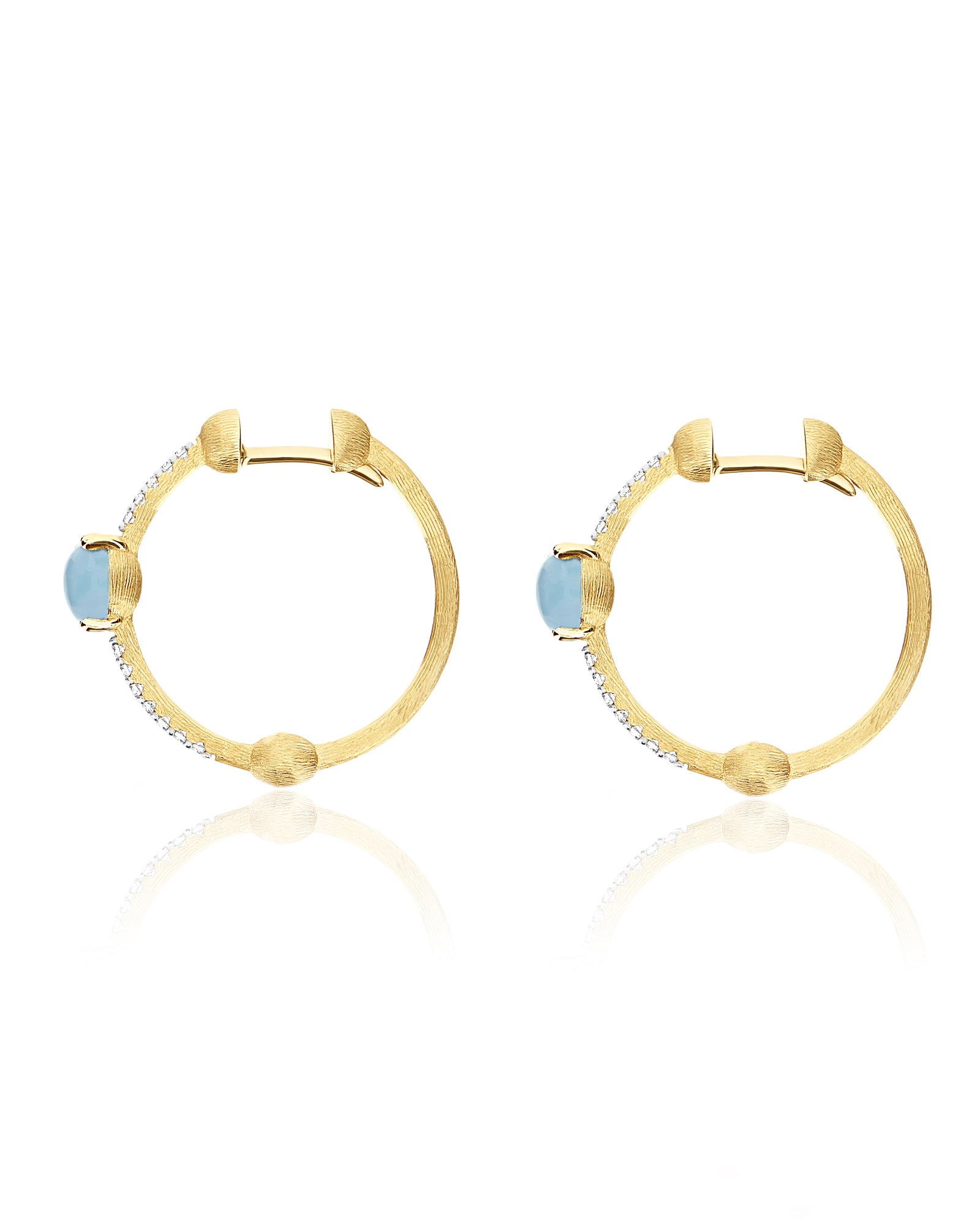 "Azure" Gold, Aquamarine and diamonds hoop earrings